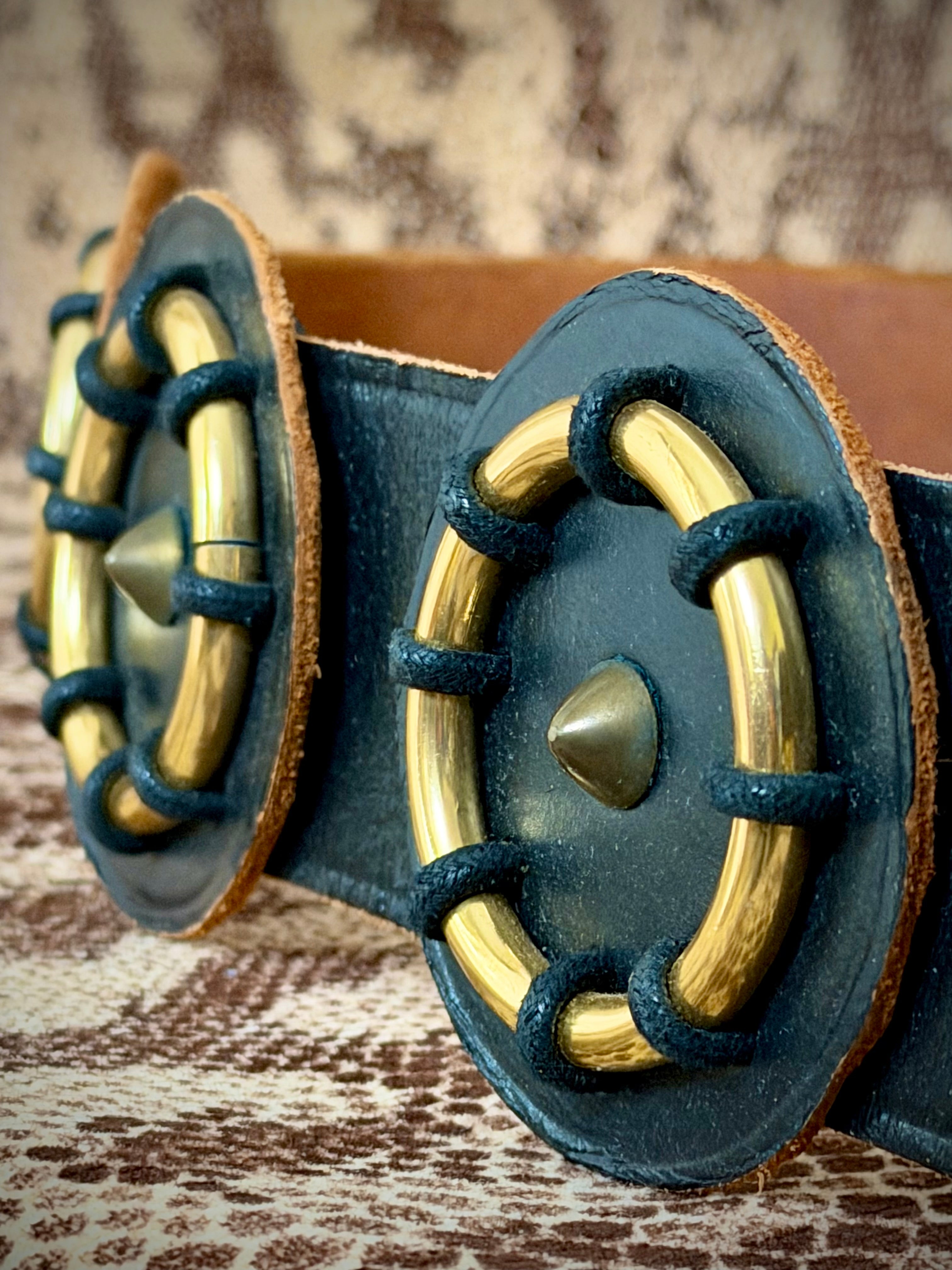 Late 1970s Deep Brown Studded Leather Concho Belt