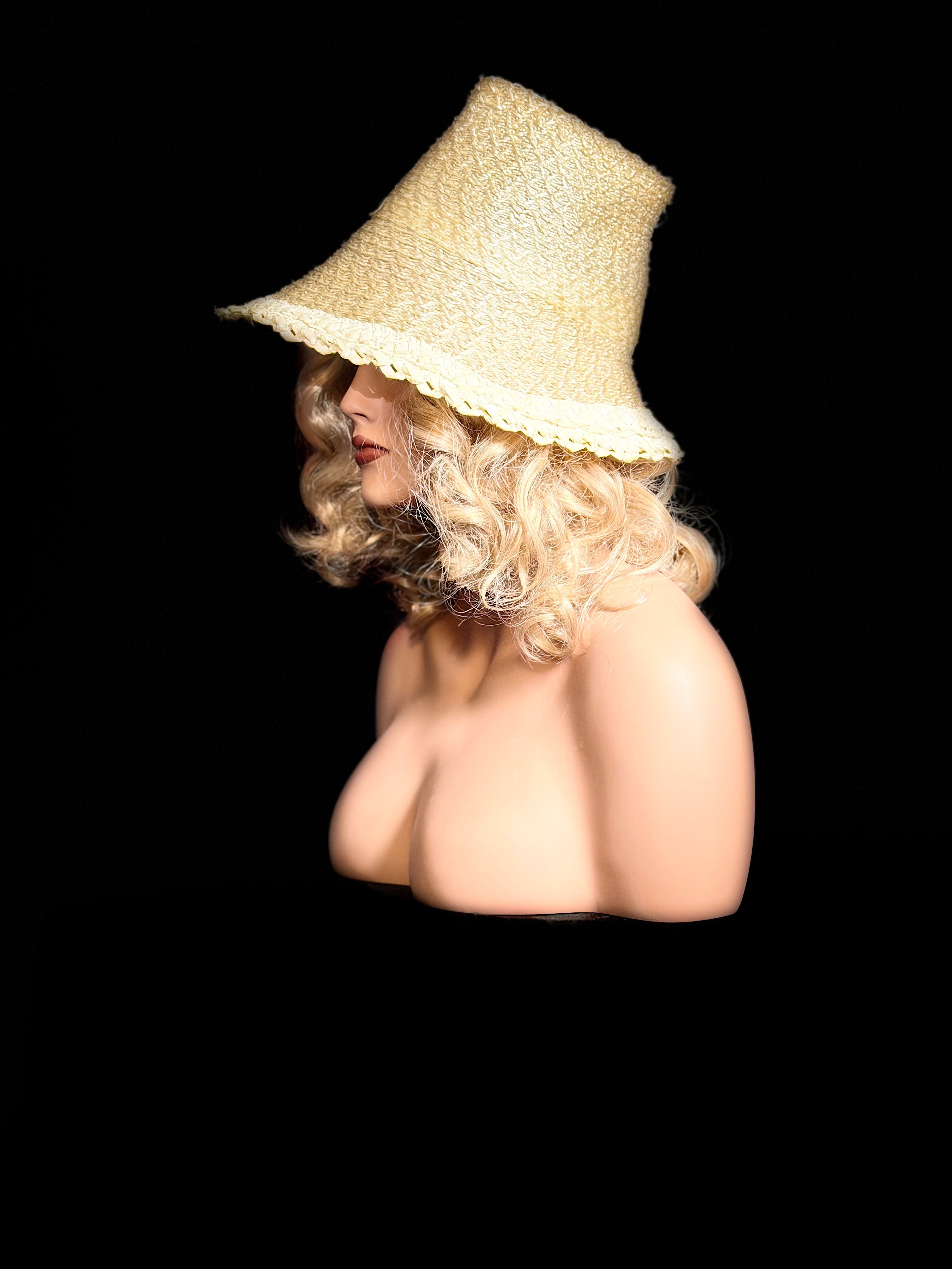 1940s Handmade Straw Cloche Hat - Sculptural Wartime Millinery