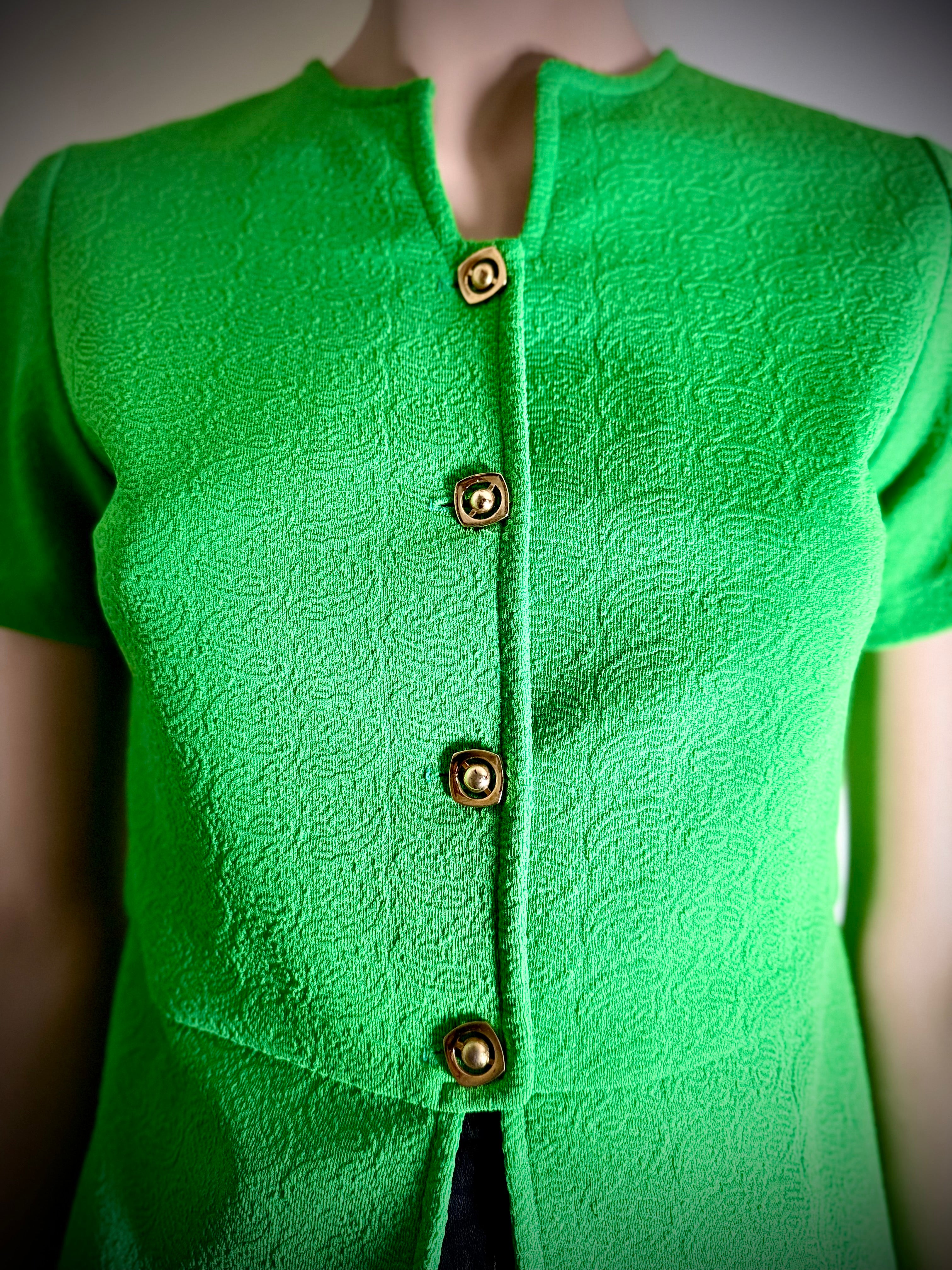 Vibrant 1960s Mod Green Textured Top