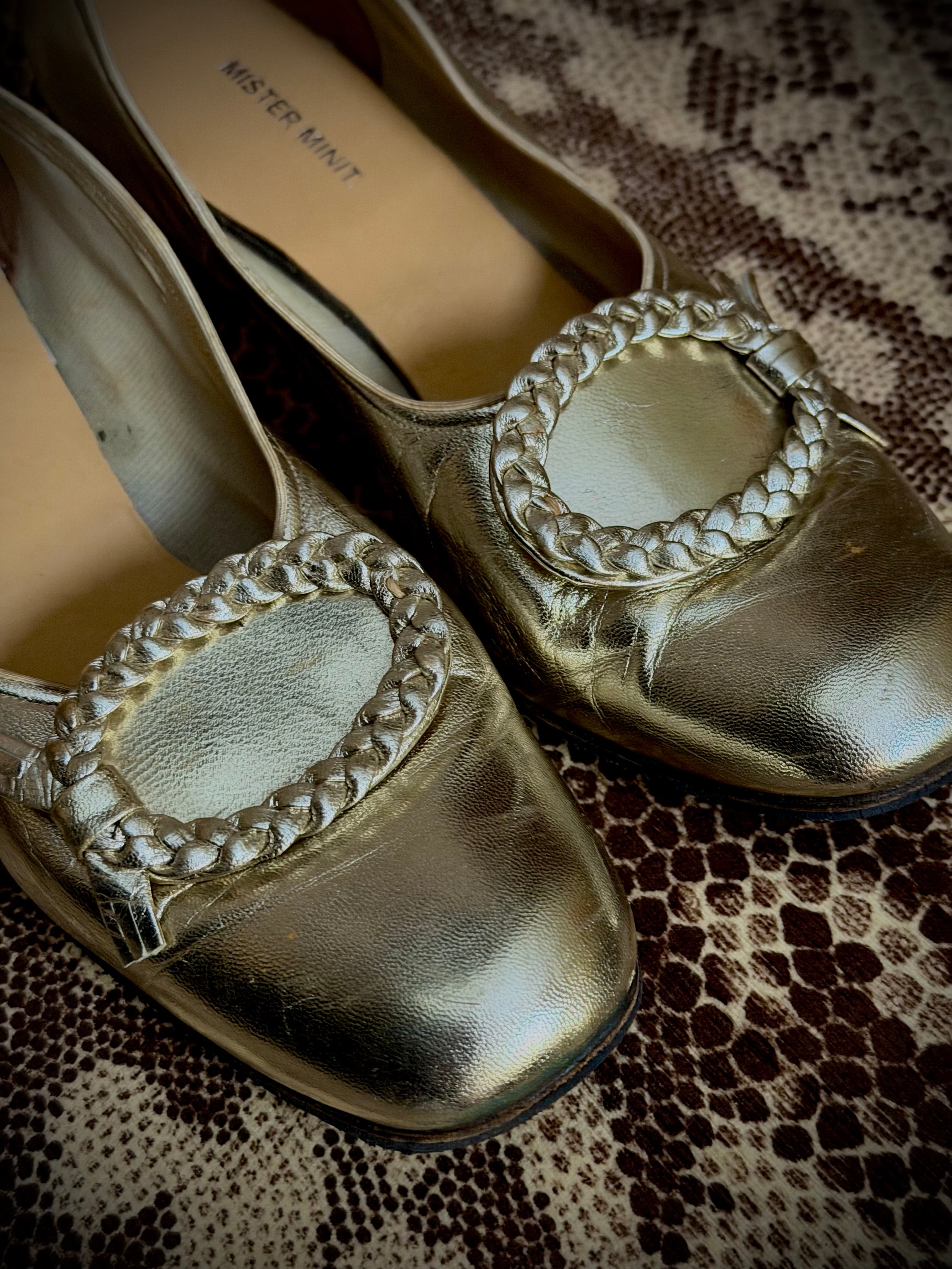 Late 1950s Gold Metallic Leather Pumps | Braided Detail | Fully Restored | EU 39–40