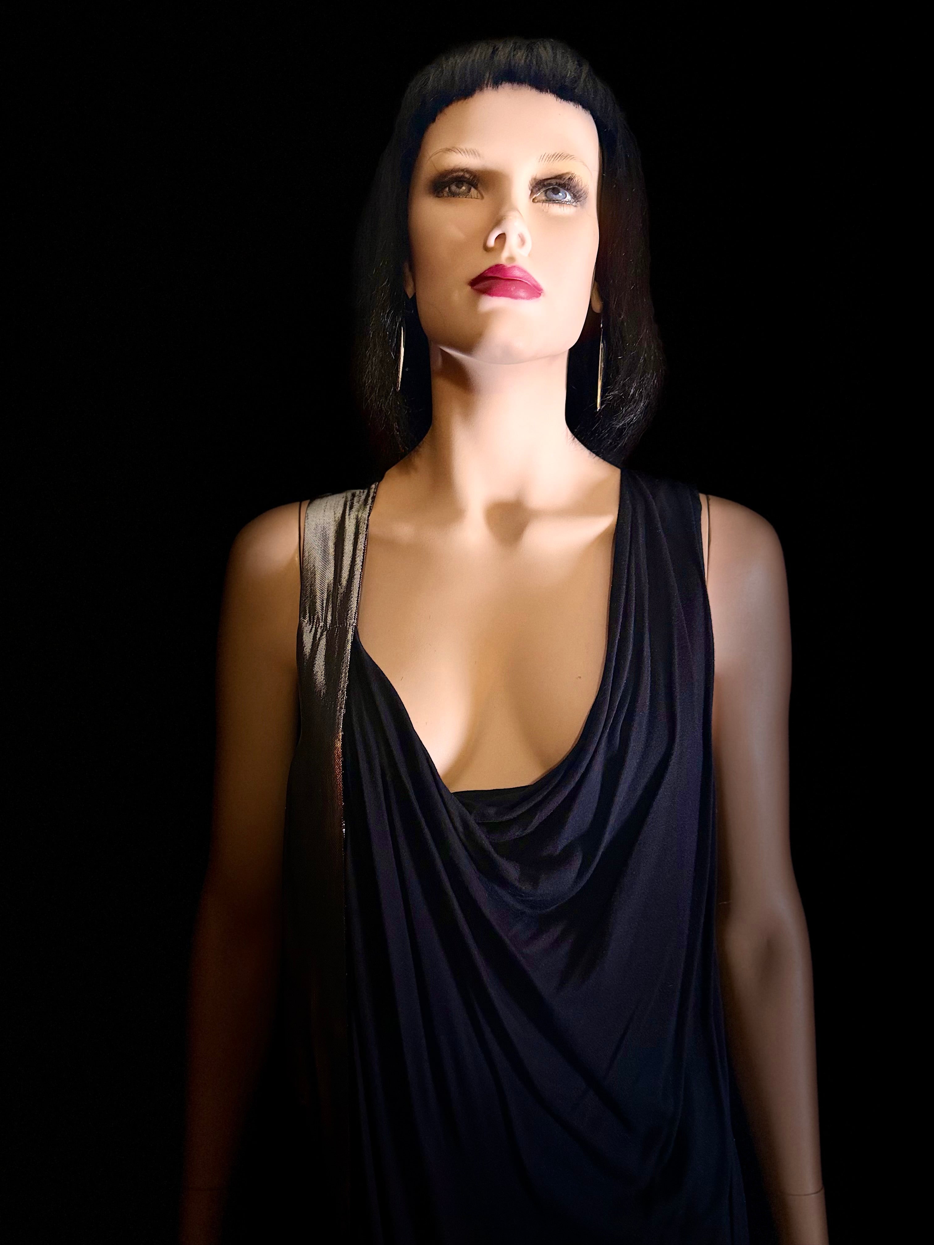 Lanvin Draped Jersey Dress with Metallic Panel