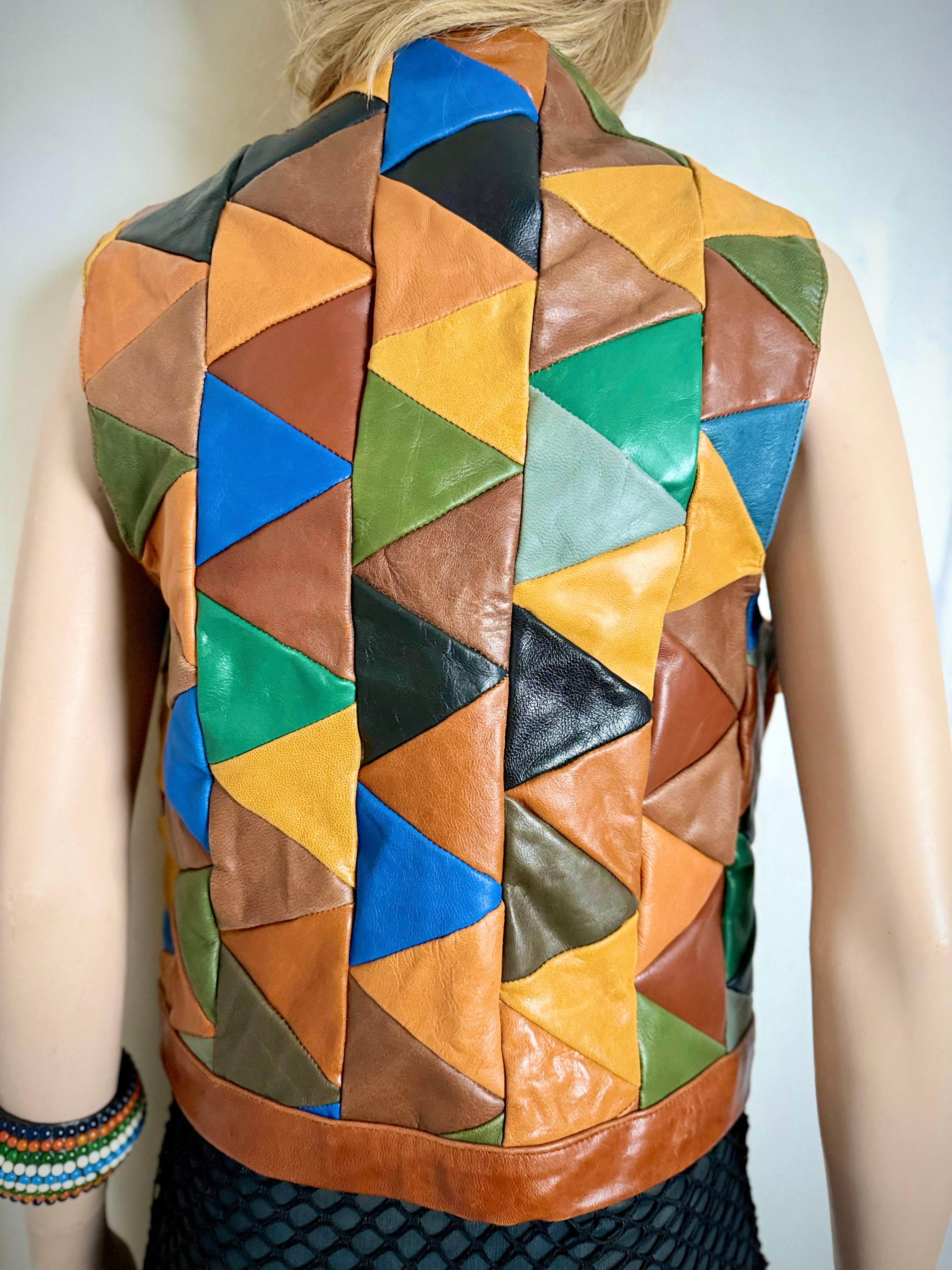 1990s Handcrafted Leather Patchwork Vest