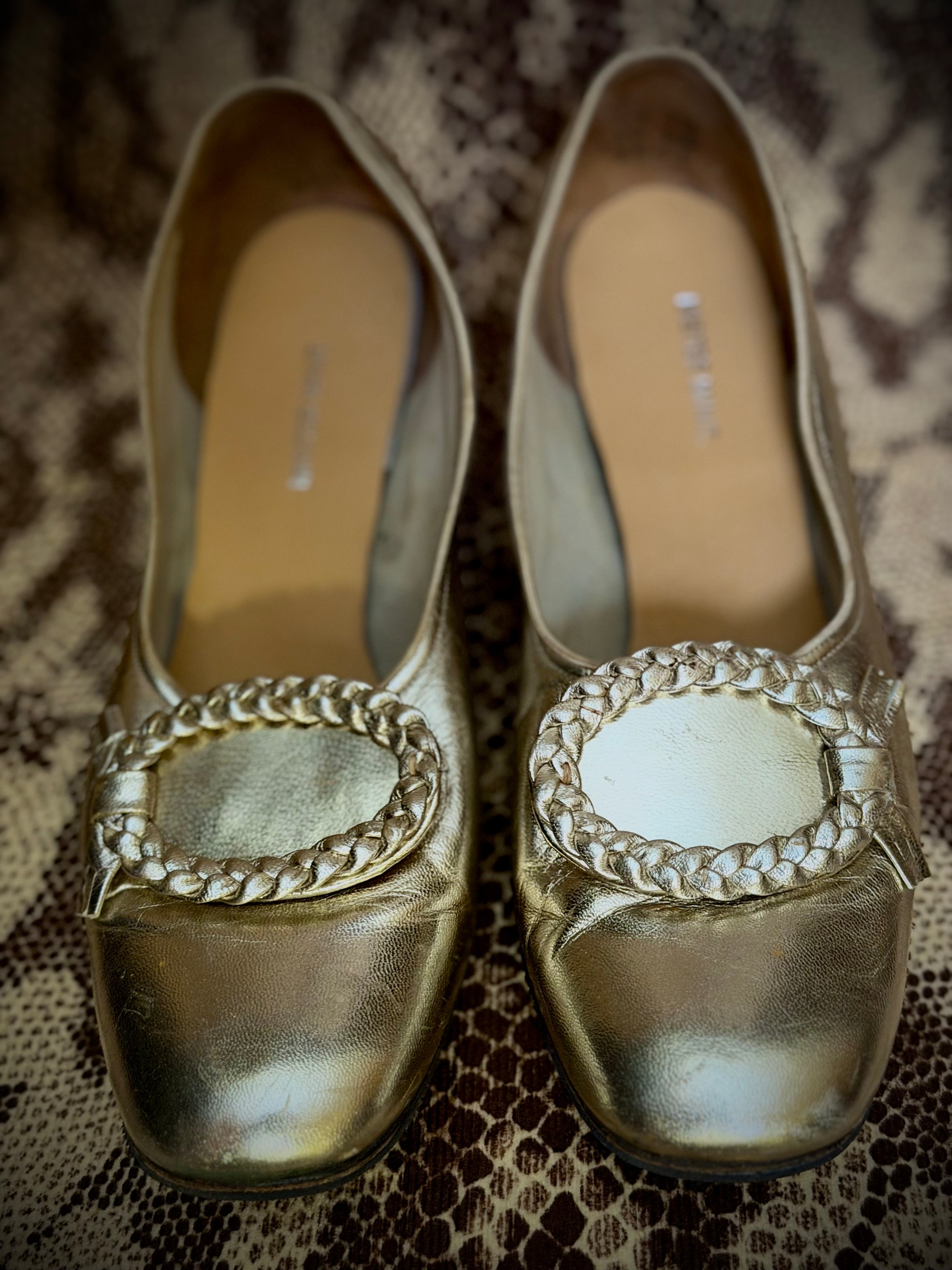 Late 1950s Gold Metallic Leather Pumps | Braided Detail | Fully Restored | EU 39–40