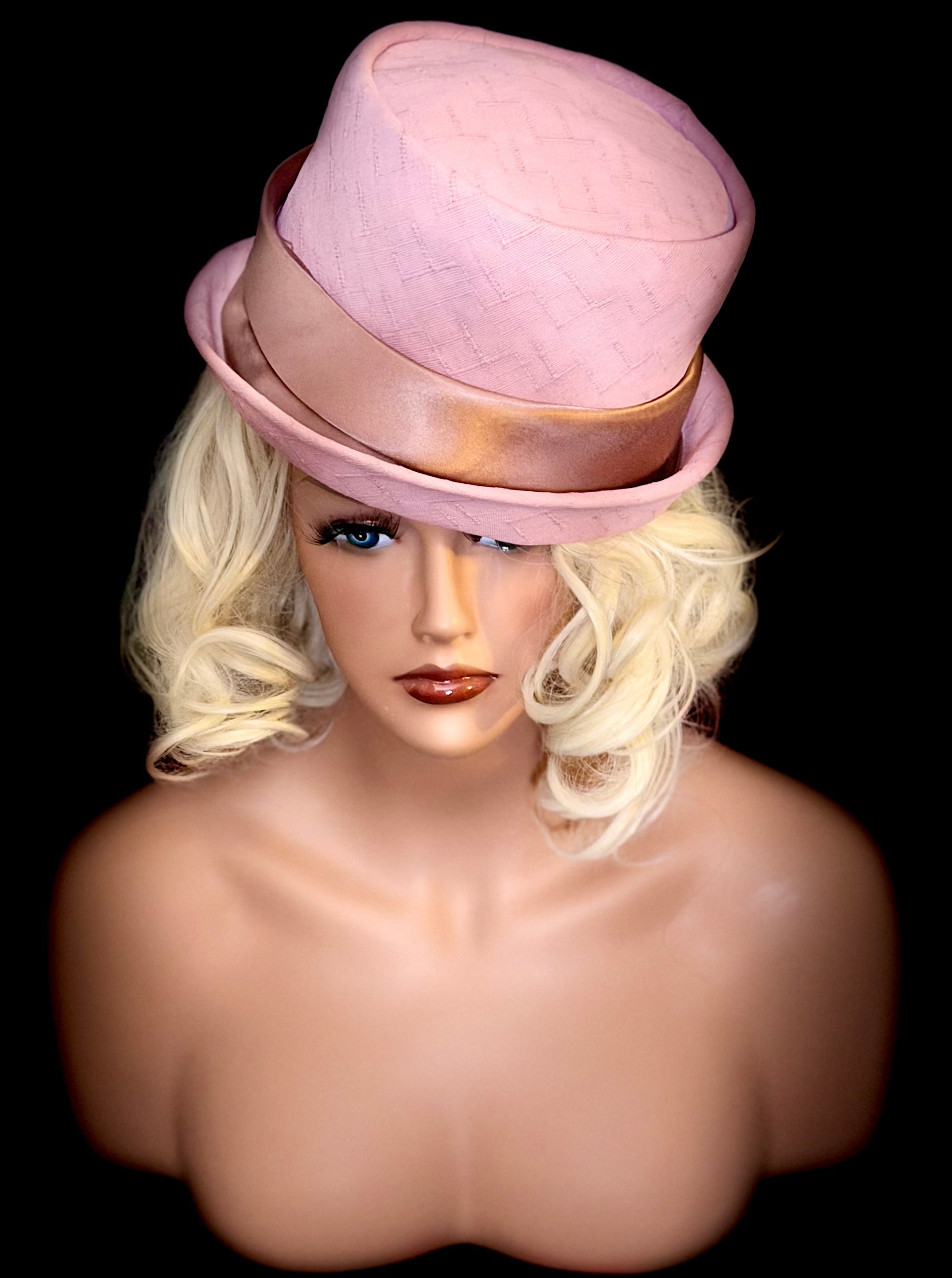 Vintage Sculptural Pink Textured Hat with Satin Band - Mid Century Style Statement