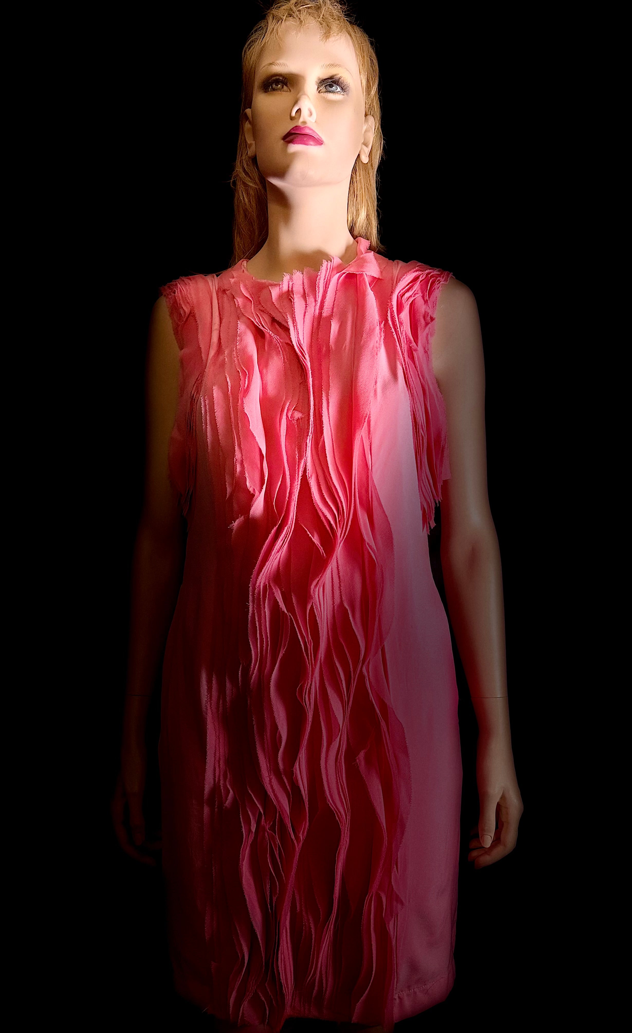 Late 80s / Early 90s Textured Pink Sleeveless Dress - Sculptural Surface Detail