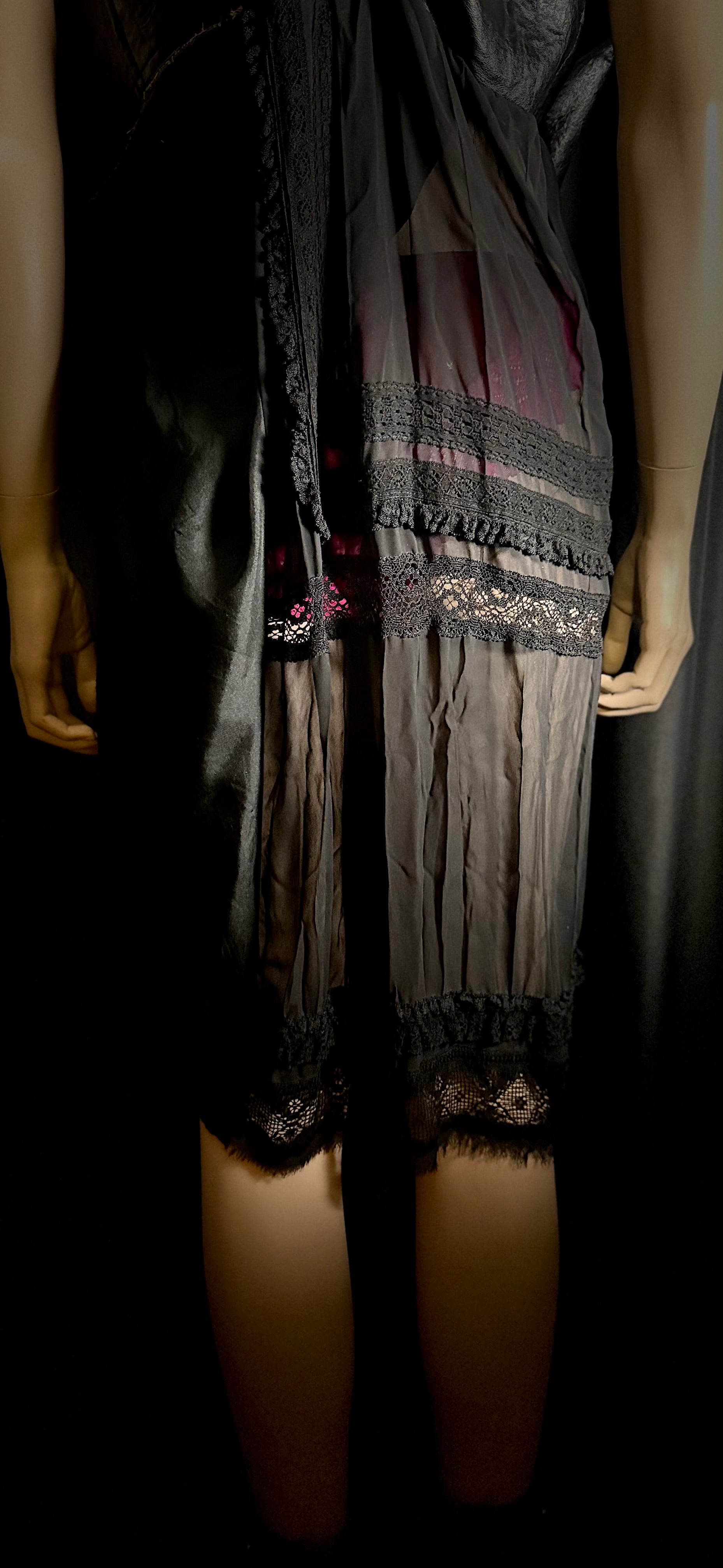 Junya Watanabe Comme des Garçons Deconstructed Patchwork Dress - Avant-Garde Sheer Overlay - Made in Japan - Size S