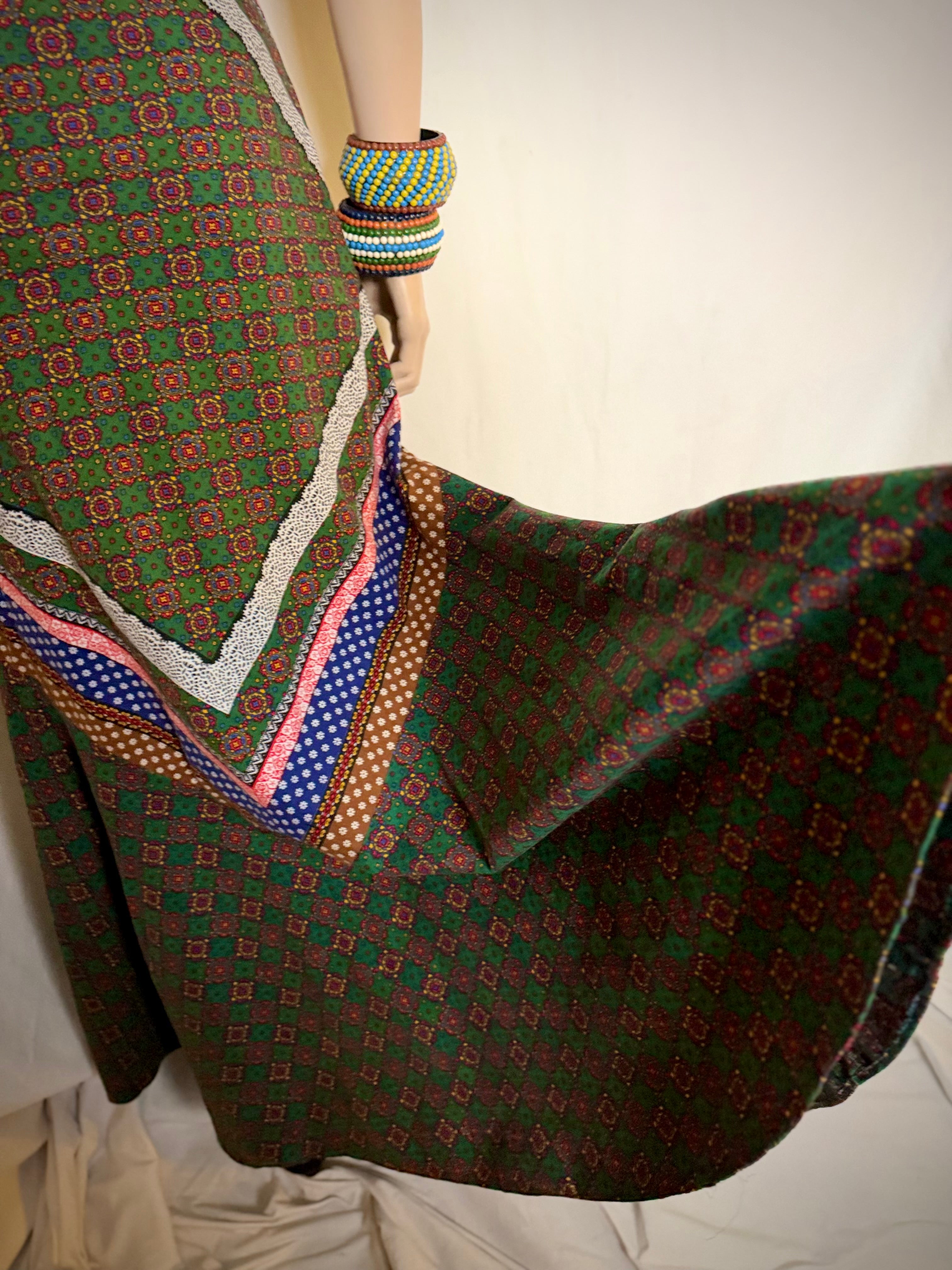 1970s Vera Mont Paris Printed Maxi Dress With Full Skirt