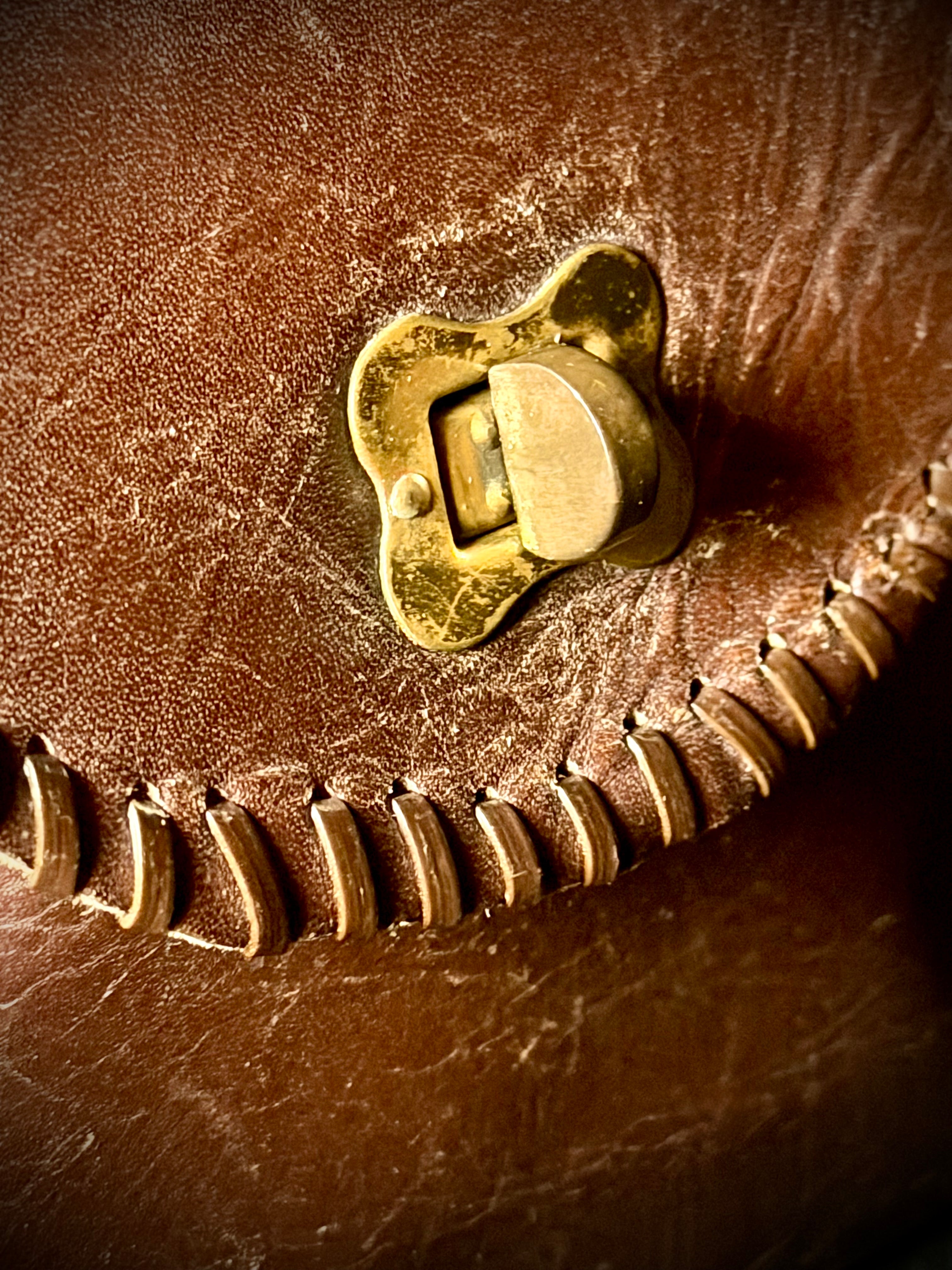 Late 1940s Chocolate Brown Leather Handbag
With Original 1963 Receipts Found Inside