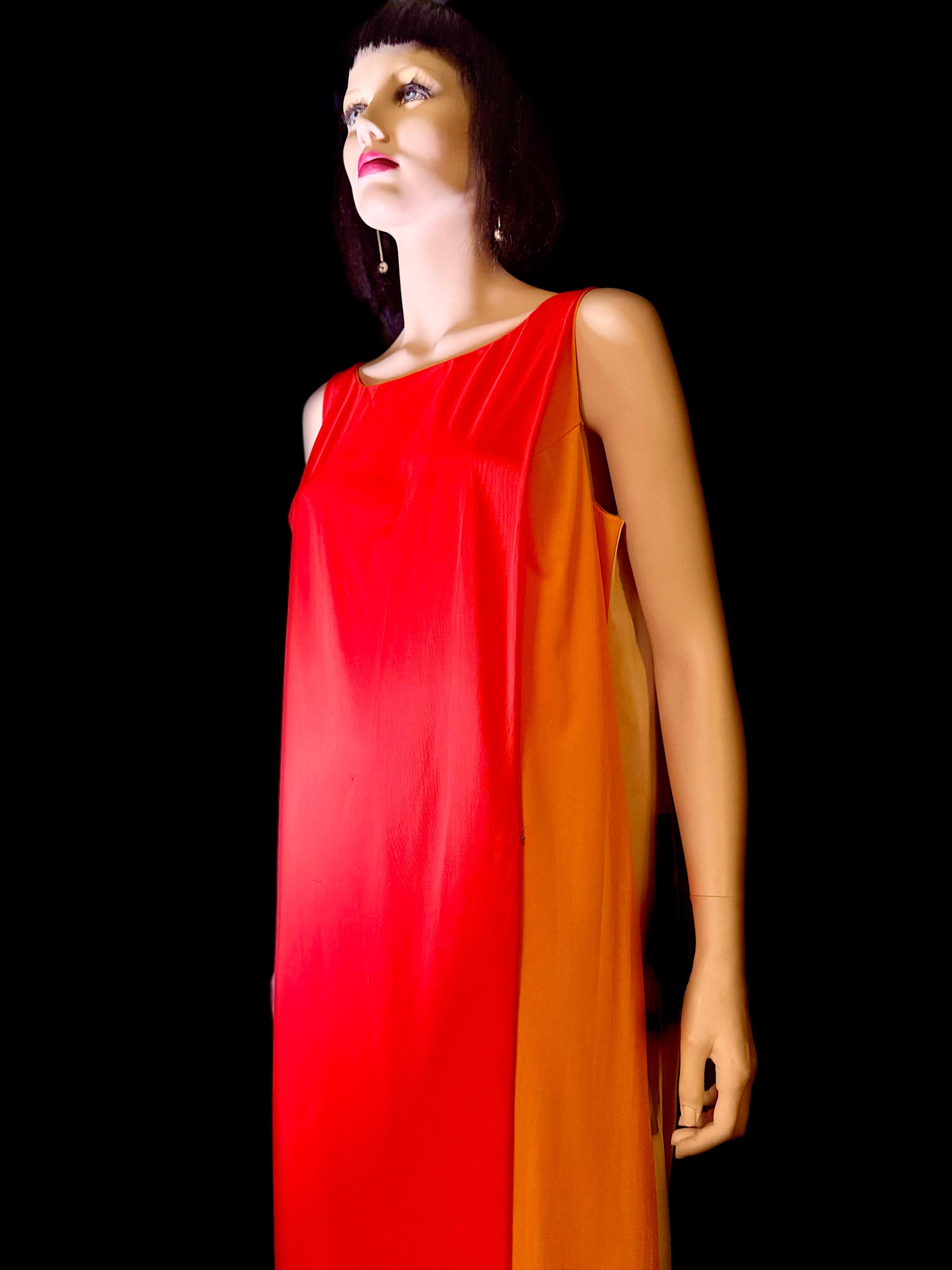 Rare 1960s Colour-Block Silk Column Gown - Miami Collector Piece