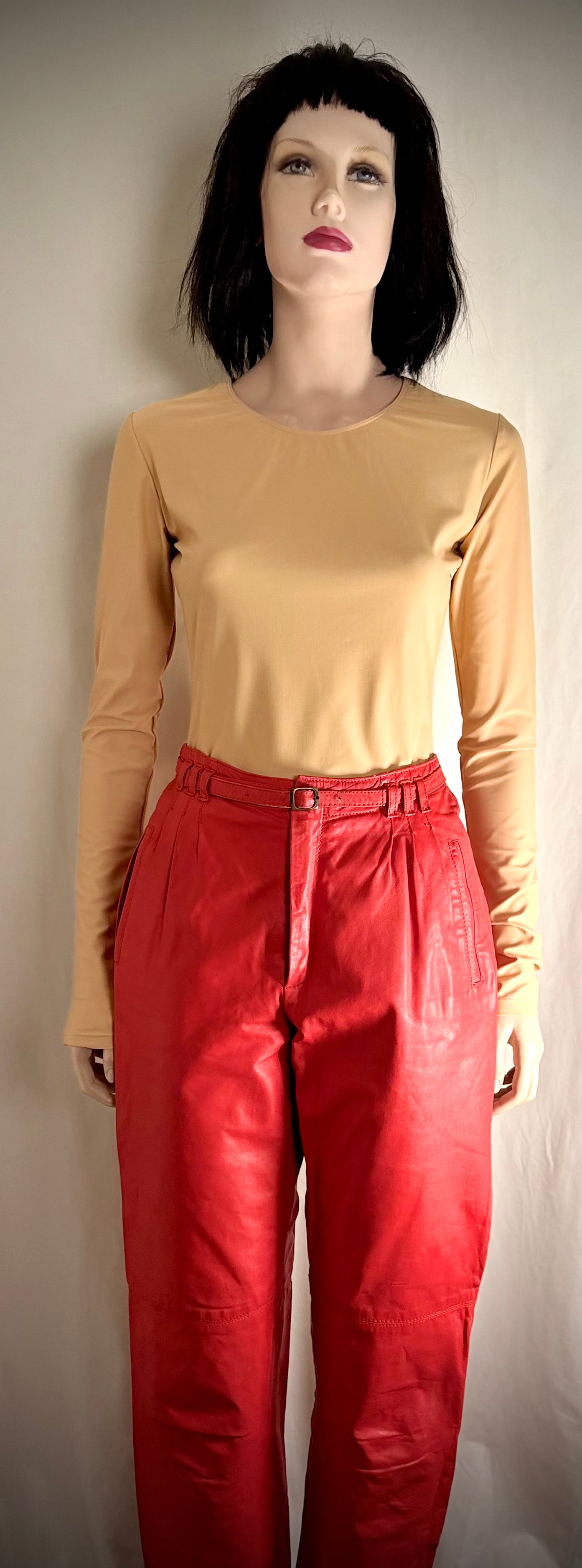 Vintage Red Leather Trousers - High-Waist Cut