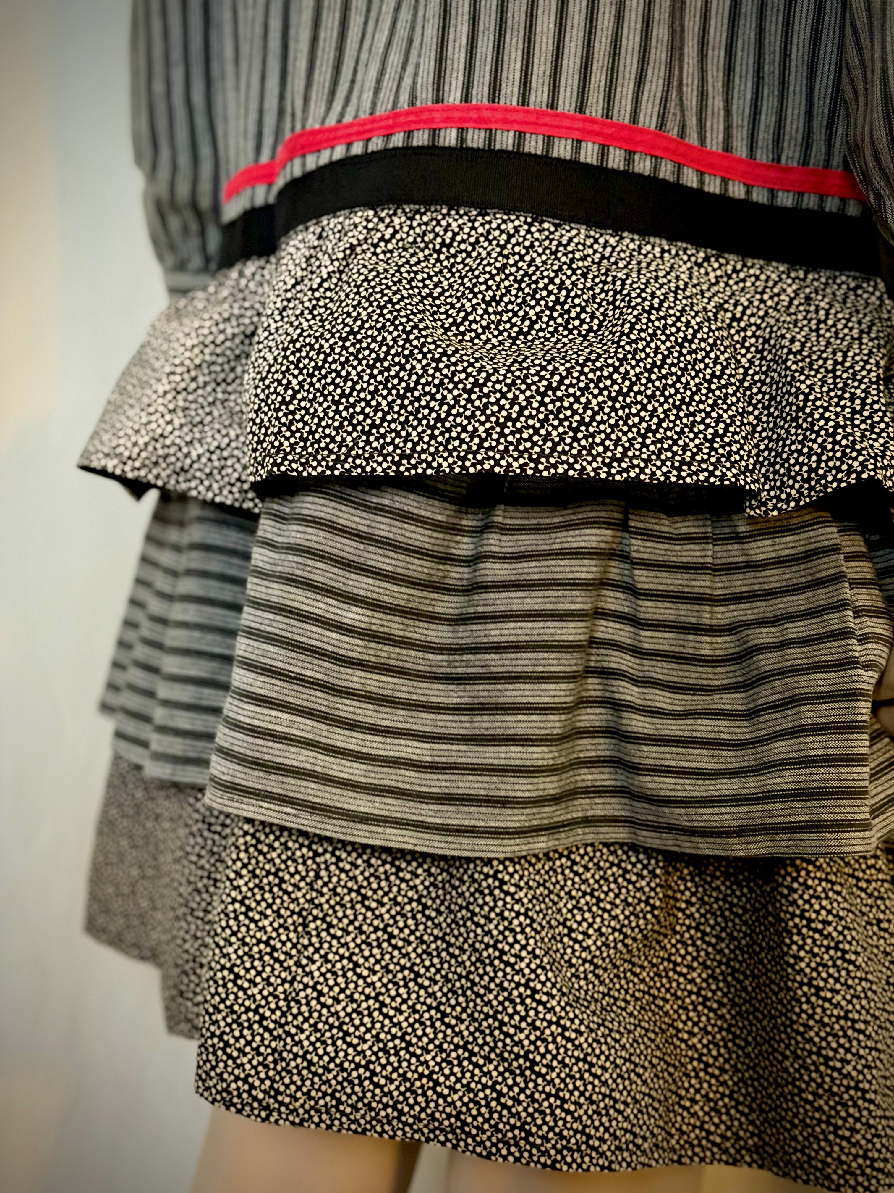 1970s-1980s Prairie Ruffle Dress with Pierrot Collar