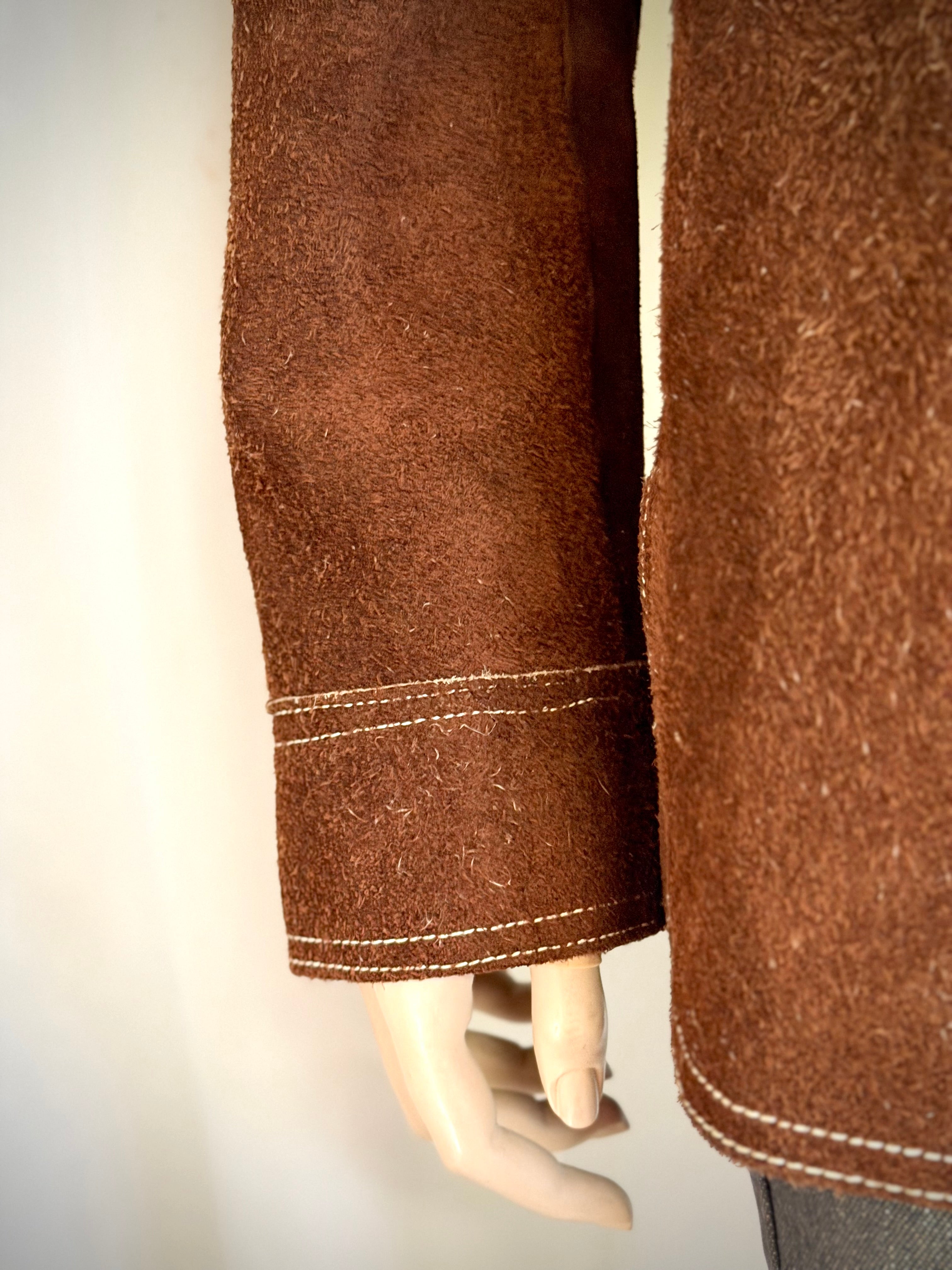Exceptional Vintage 70s Mexican Suede Western Jacket with Scenic Bird Lining