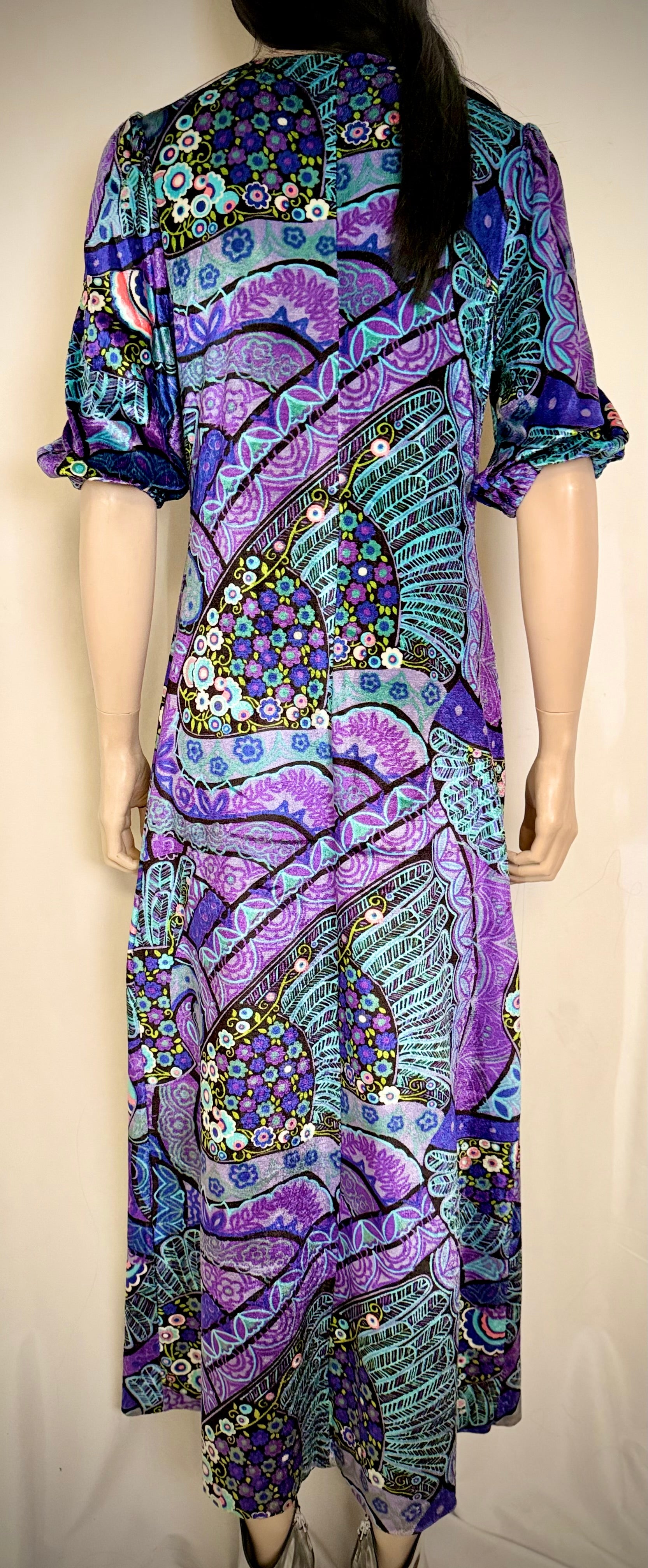 1970s Finn Karelia Psychedelic Velvet Maxi Dress | Made In Finland