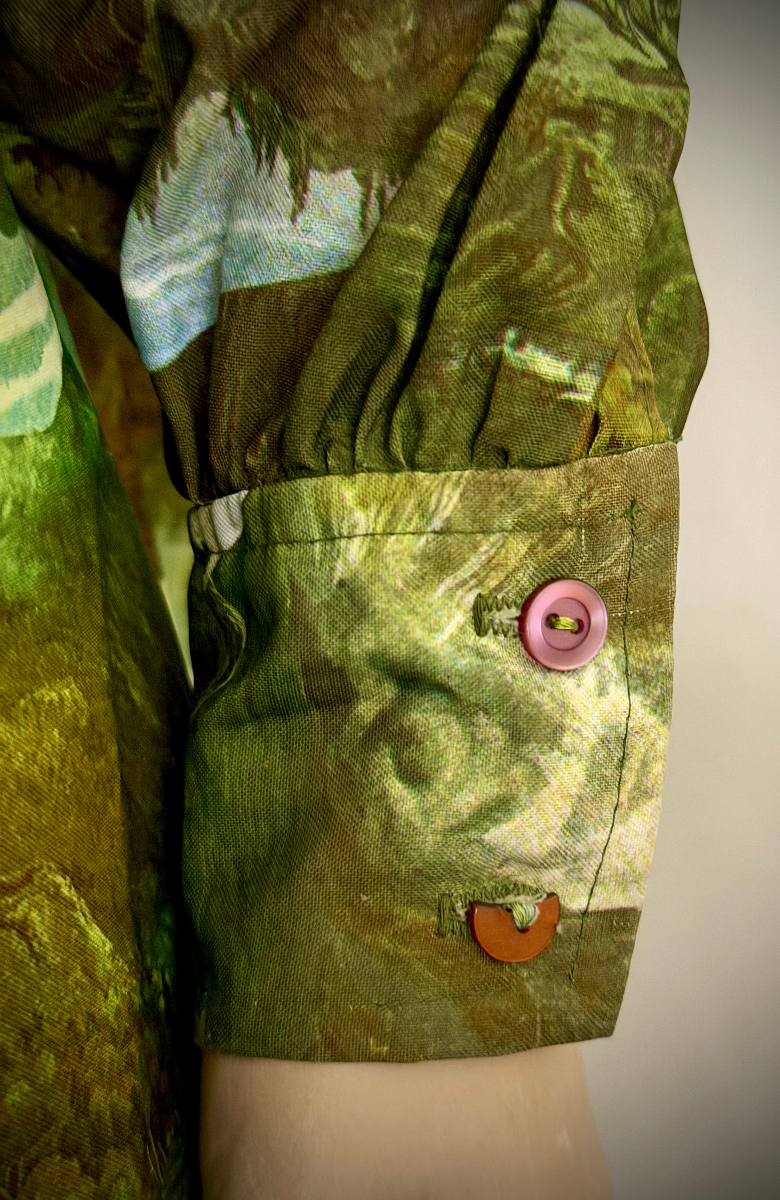 Late 1960s–Early 1970s Forest Scenic Print Shirt | Painterly Landscape Blouse