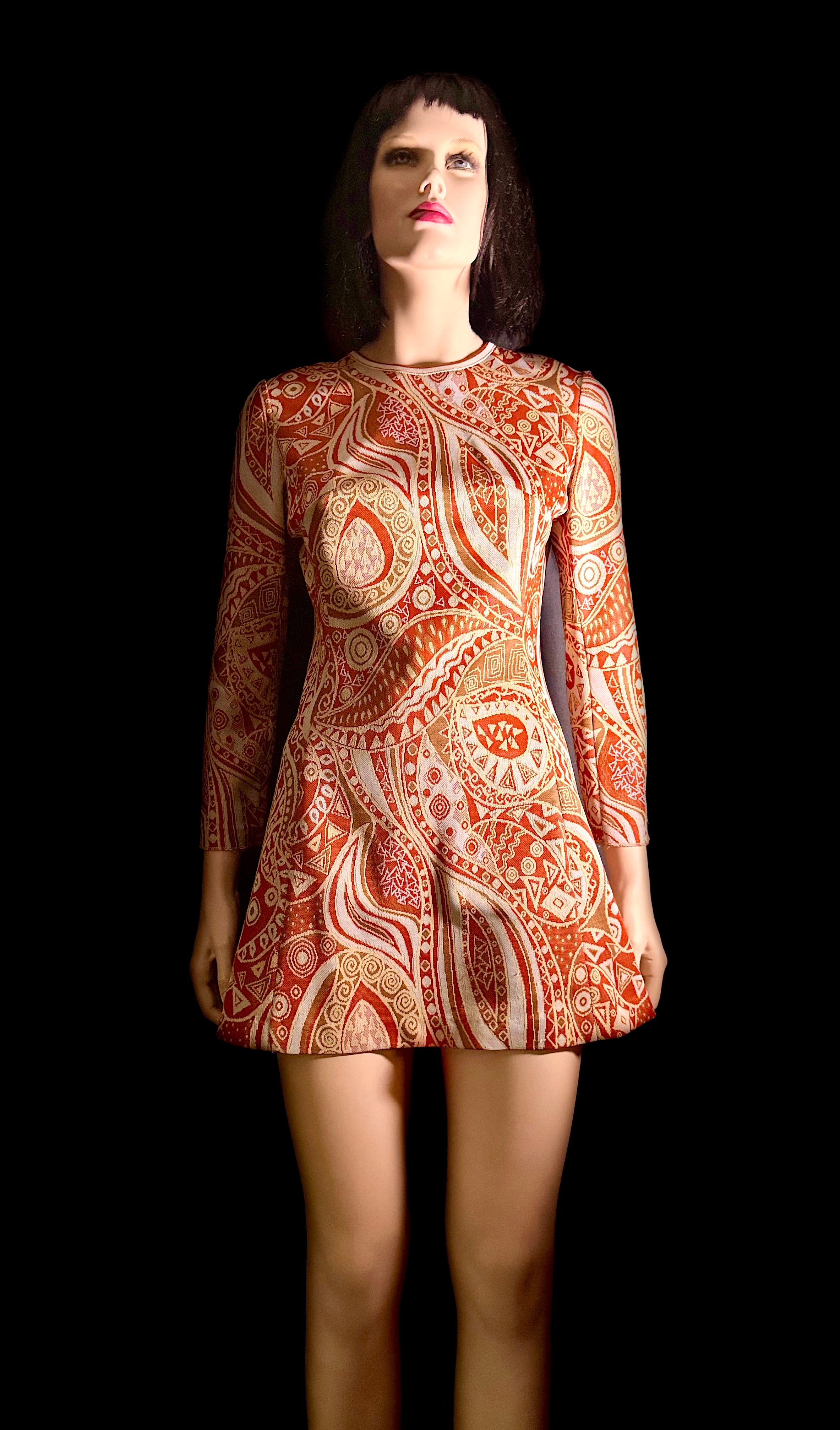 1960s Mod Graphic Knit Mini Dress | Long Sleeve | Mint Condition