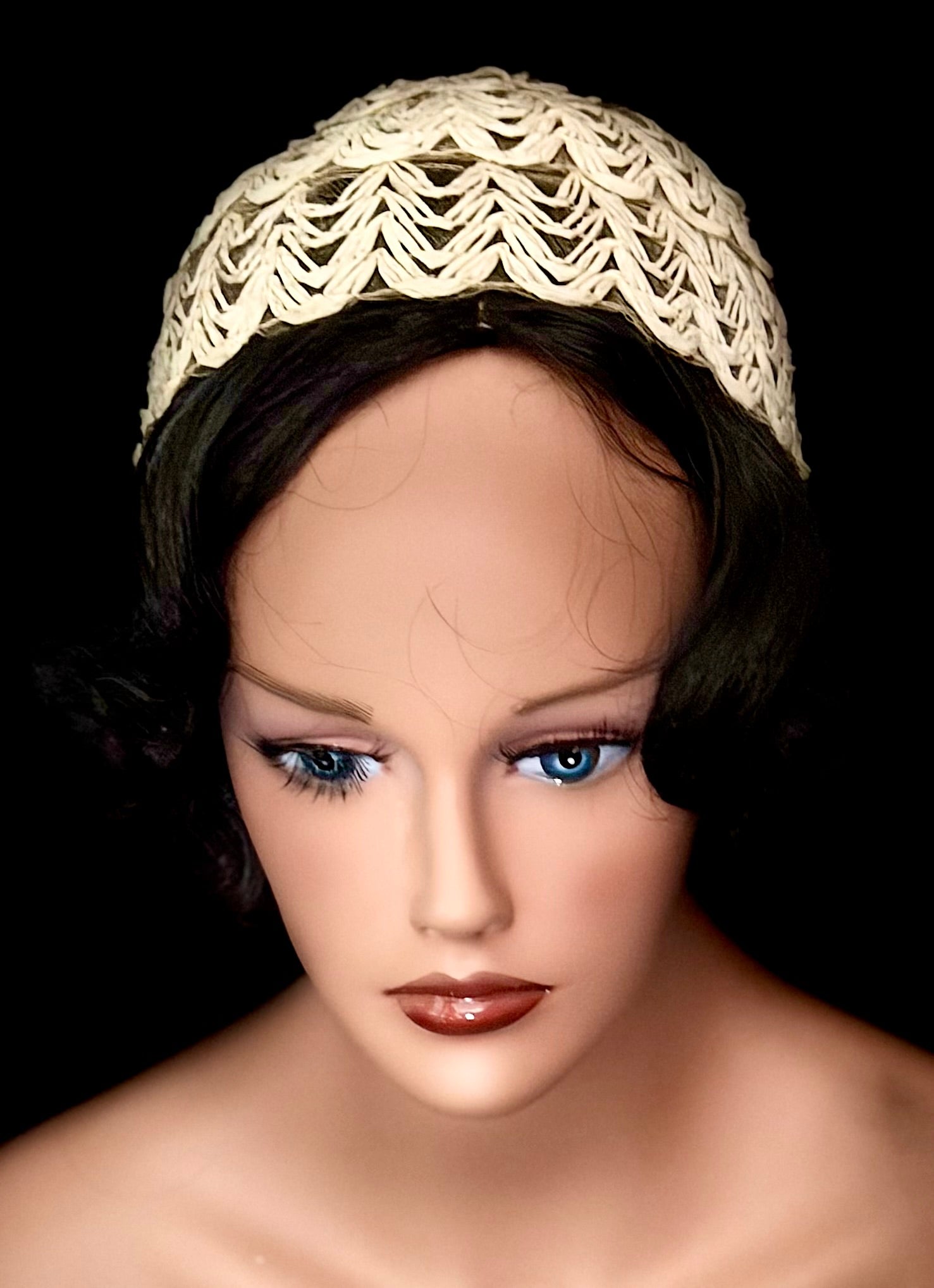 Woven Ribbon Skull Cap - 1950s Ivory Vintage Headpiece