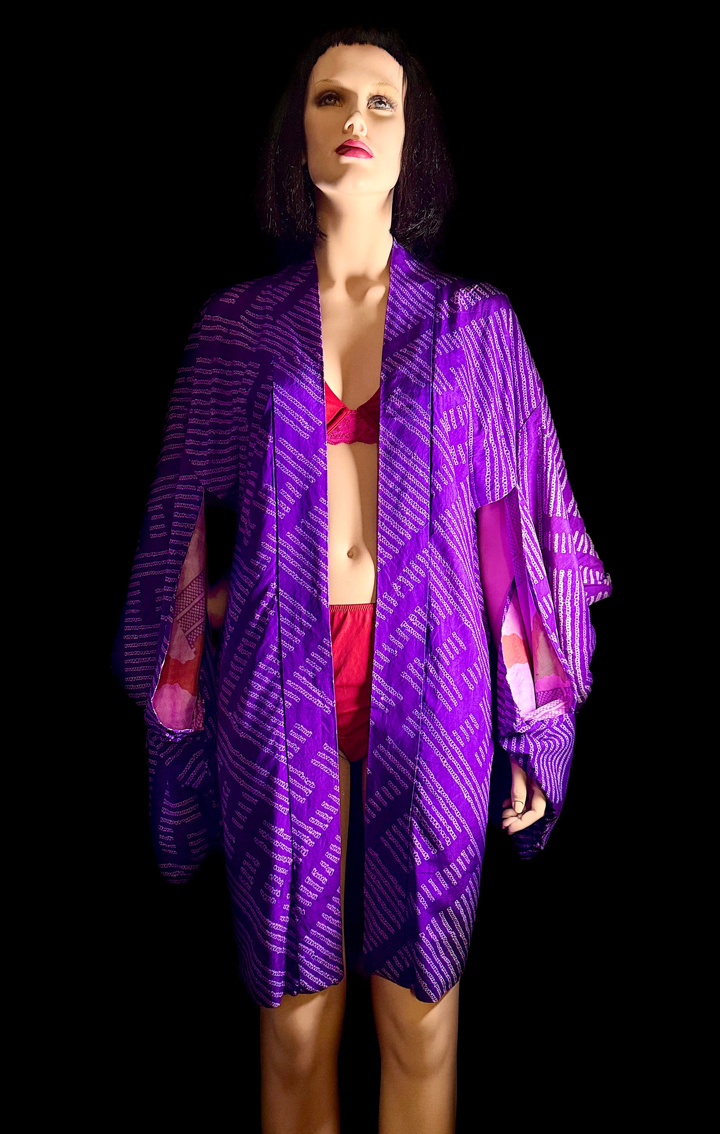 Vintage Japanese Silk Kimono - Lined and Handprinted