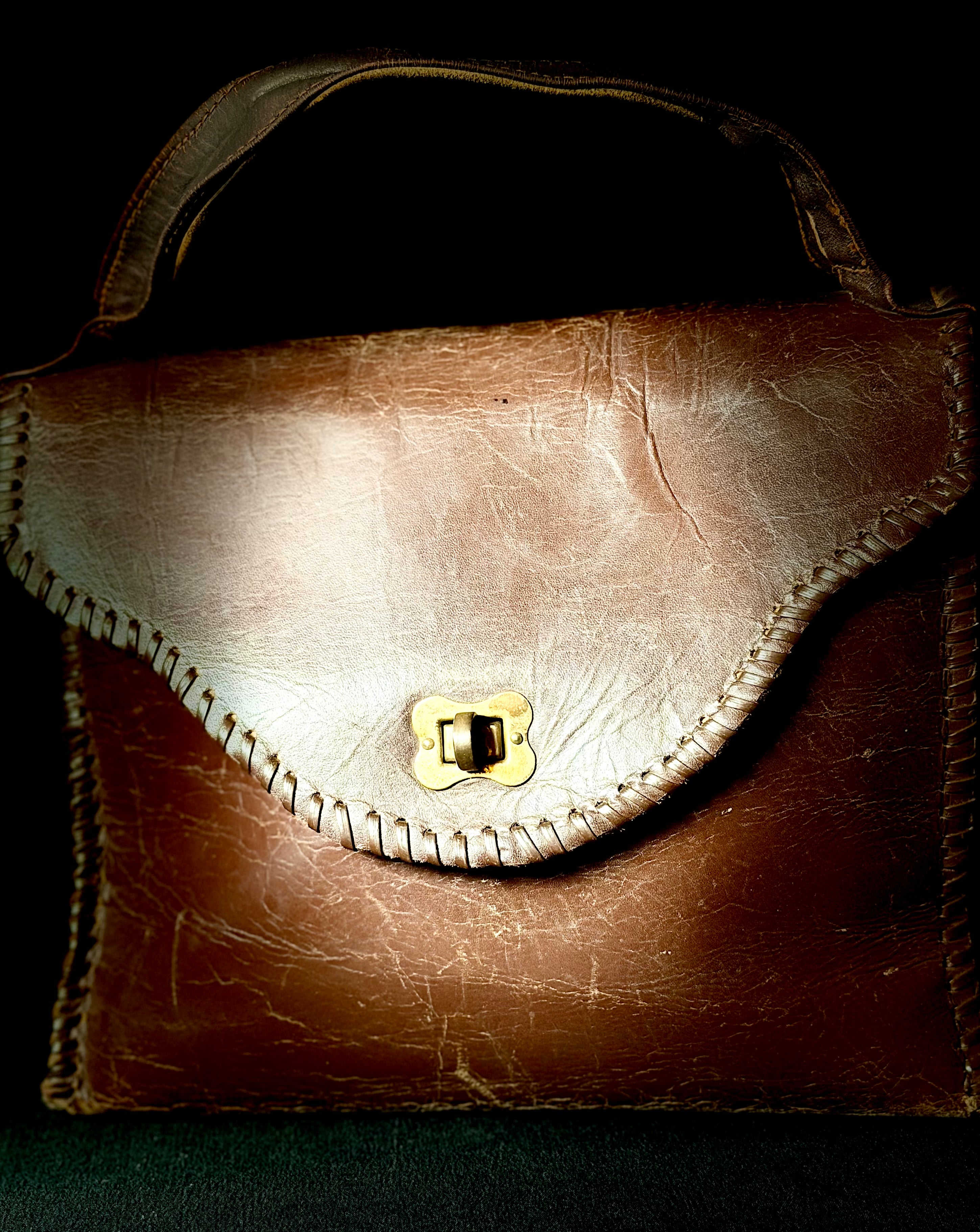 Late 1940s Chocolate Brown Leather Handbag
With Original 1963 Receipts Found Inside