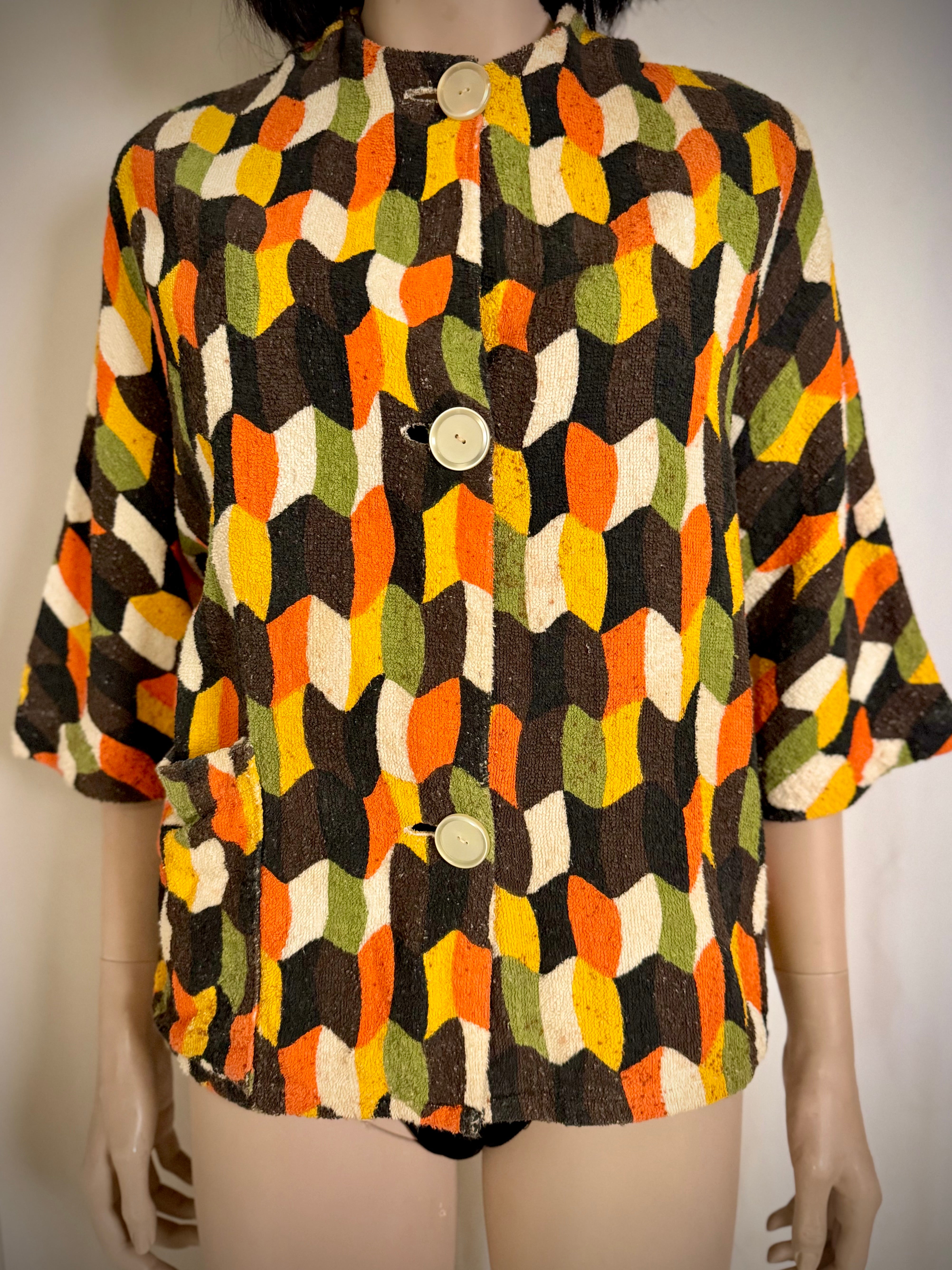 Vintage 1960s Towelling Cover-Up Jacket | Unworn | Graphic Mid-Century Print
