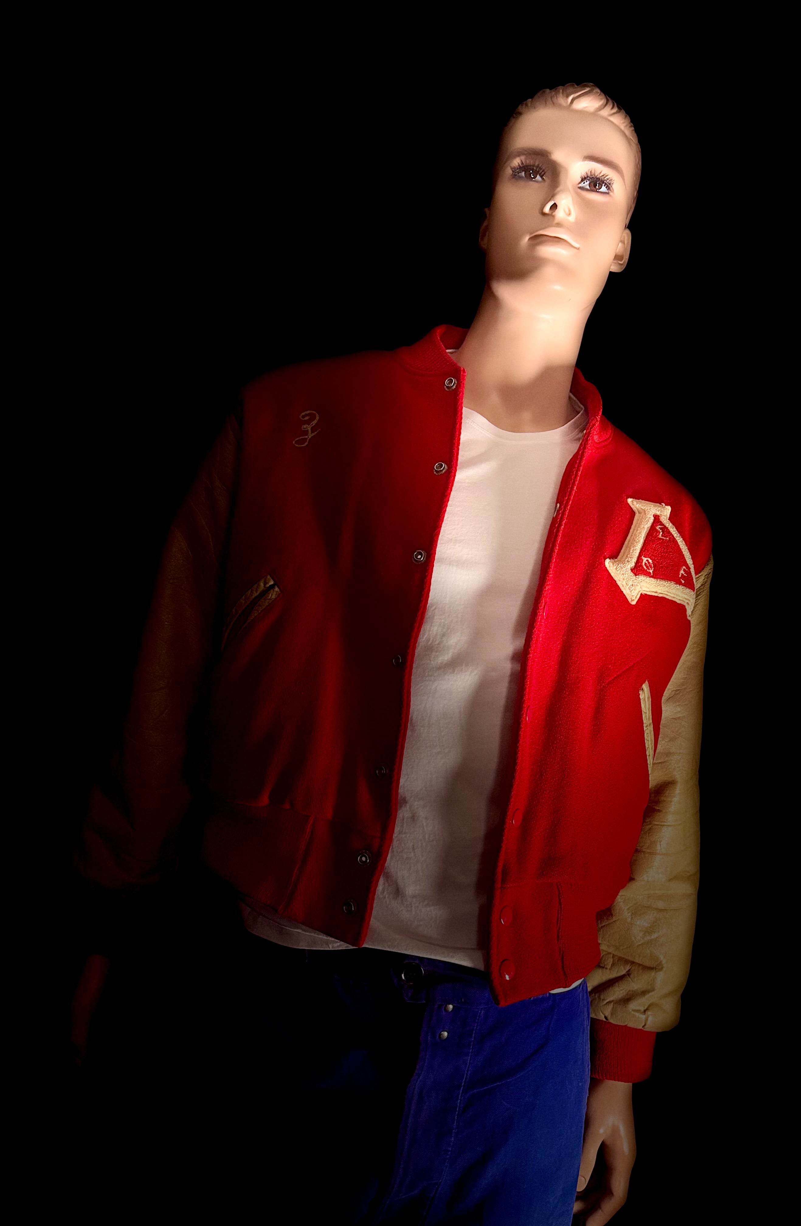 1950s–60s Red Varsity Jacket with Leather Sleeves