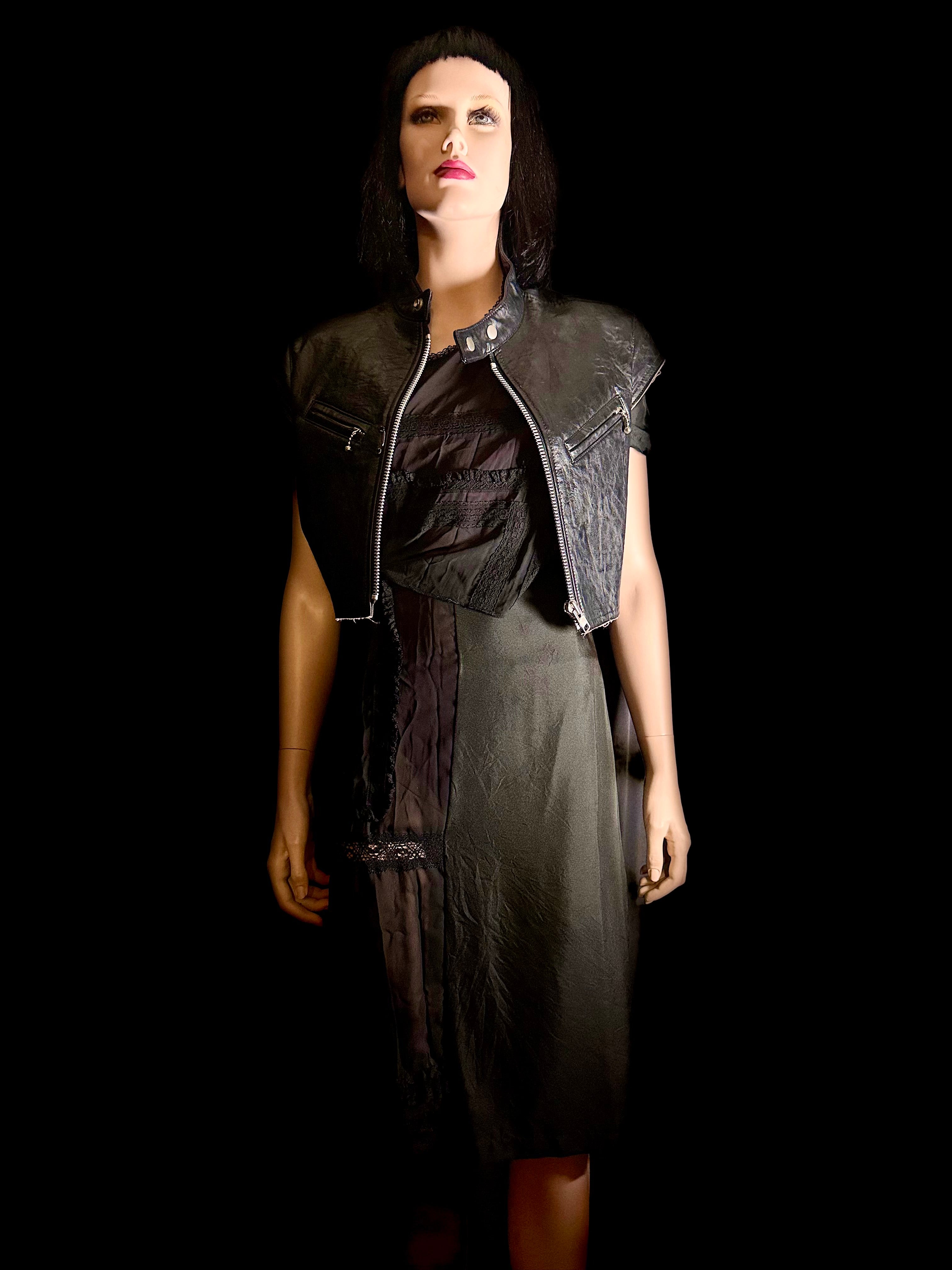 Junya Watanabe Comme des Garçons Deconstructed Patchwork Dress - Avant-Garde Sheer Overlay - Made in Japan - Size S