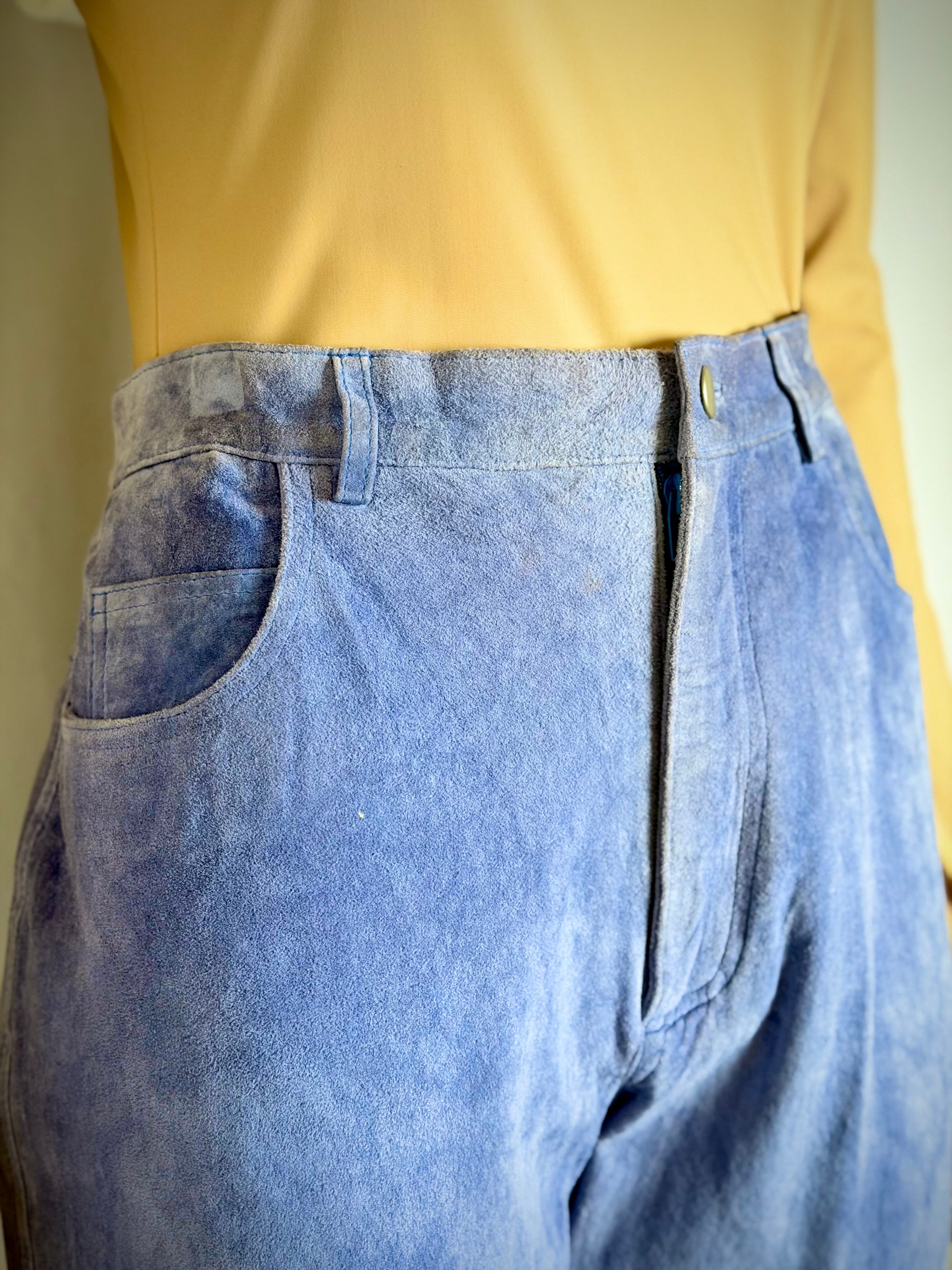 Early 90s Deadstock Powder-Blue Genuine Suede Jeans