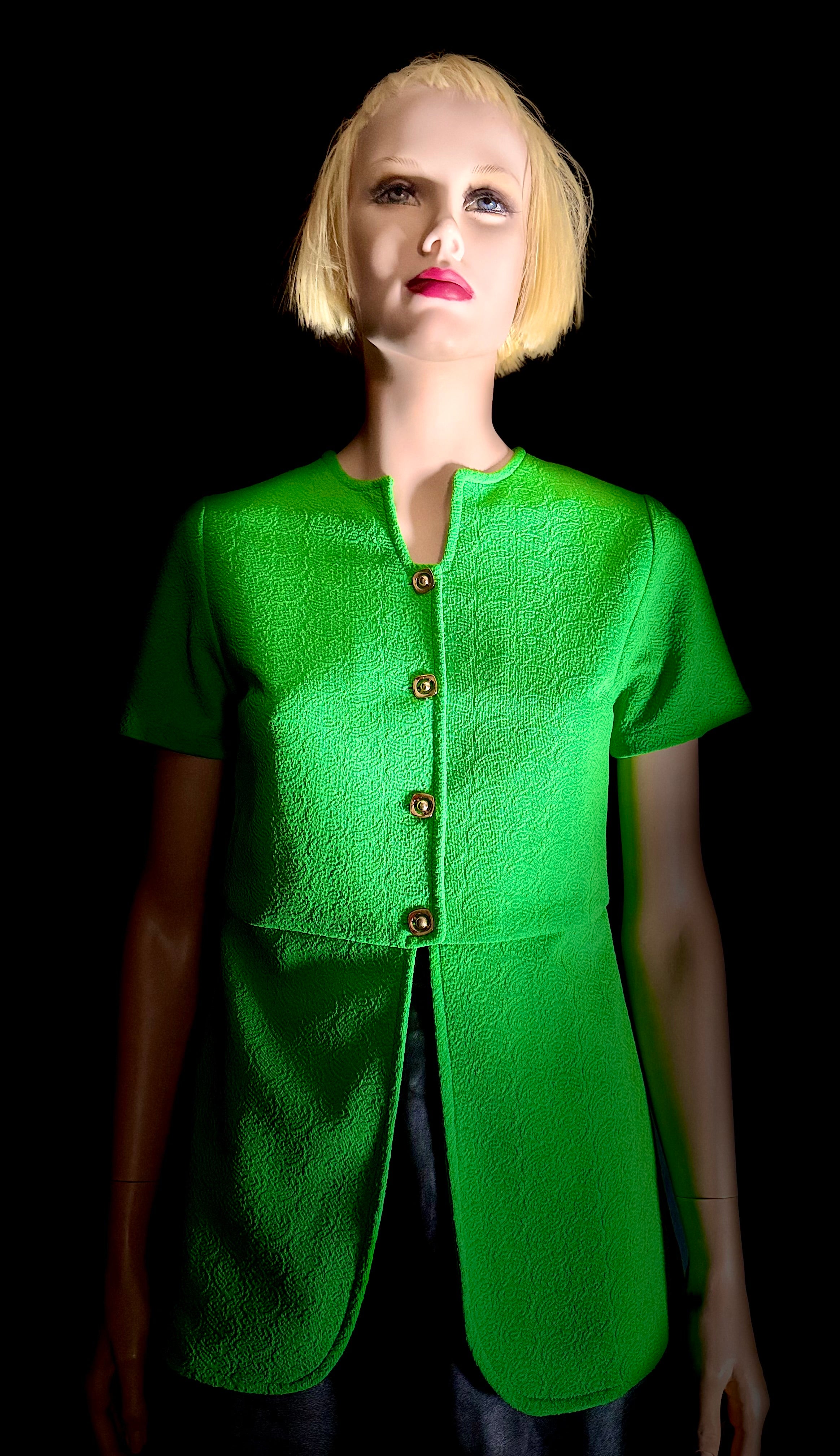 Vibrant 1960s Mod Green Textured Top