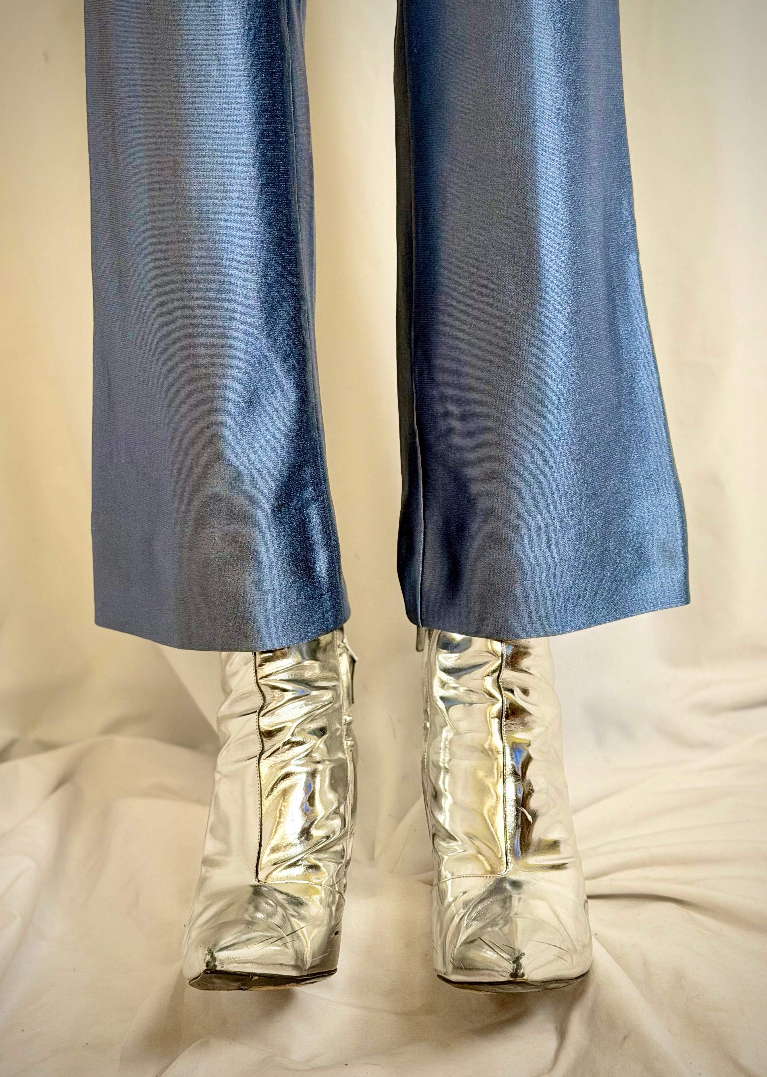 Vintage 70s Chemin de Fer Metallic Blue Flared Pants