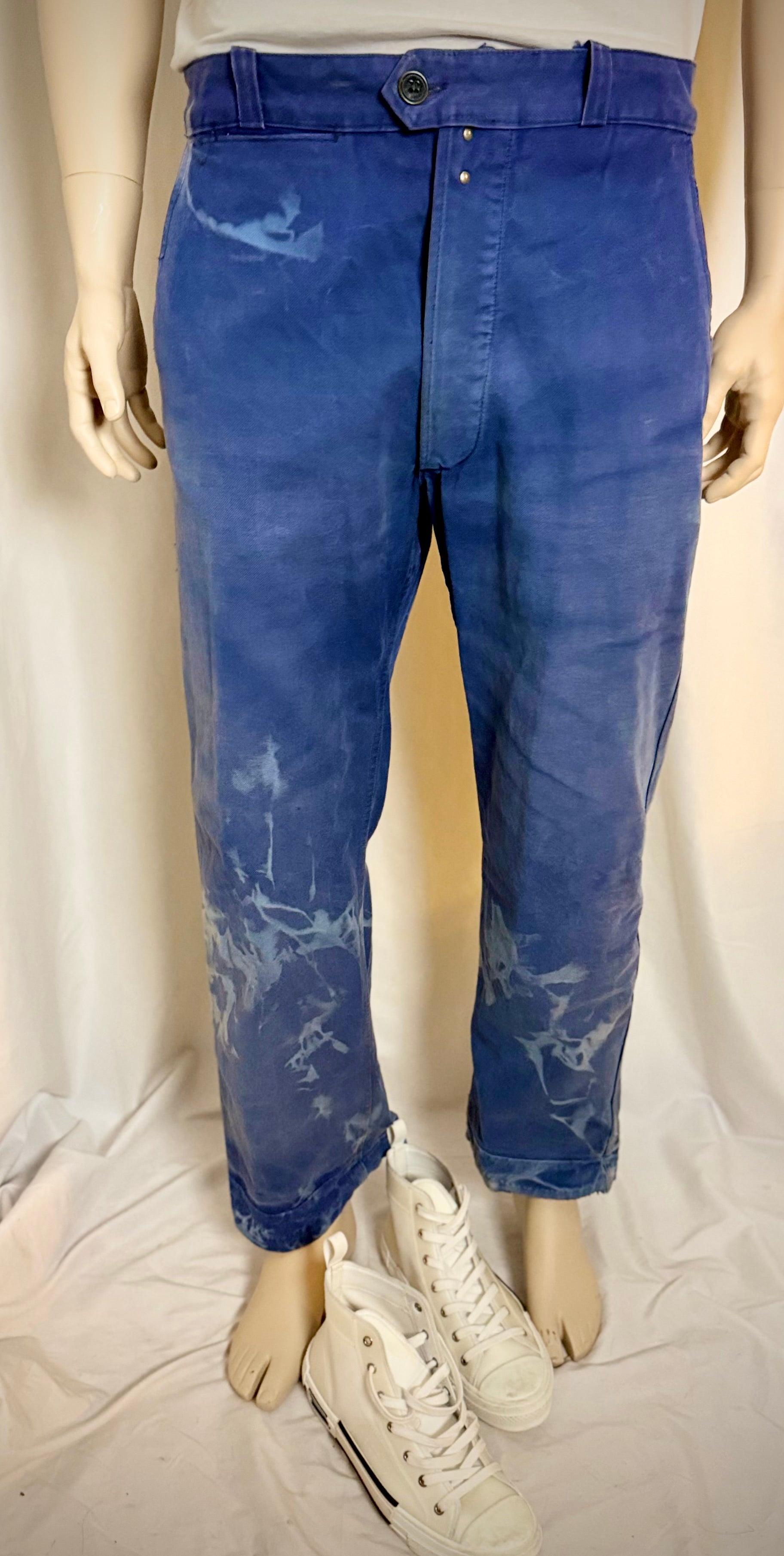 1940s French Workwear Trousers - Bleu de Travail Patina, Wide Leg, Rare