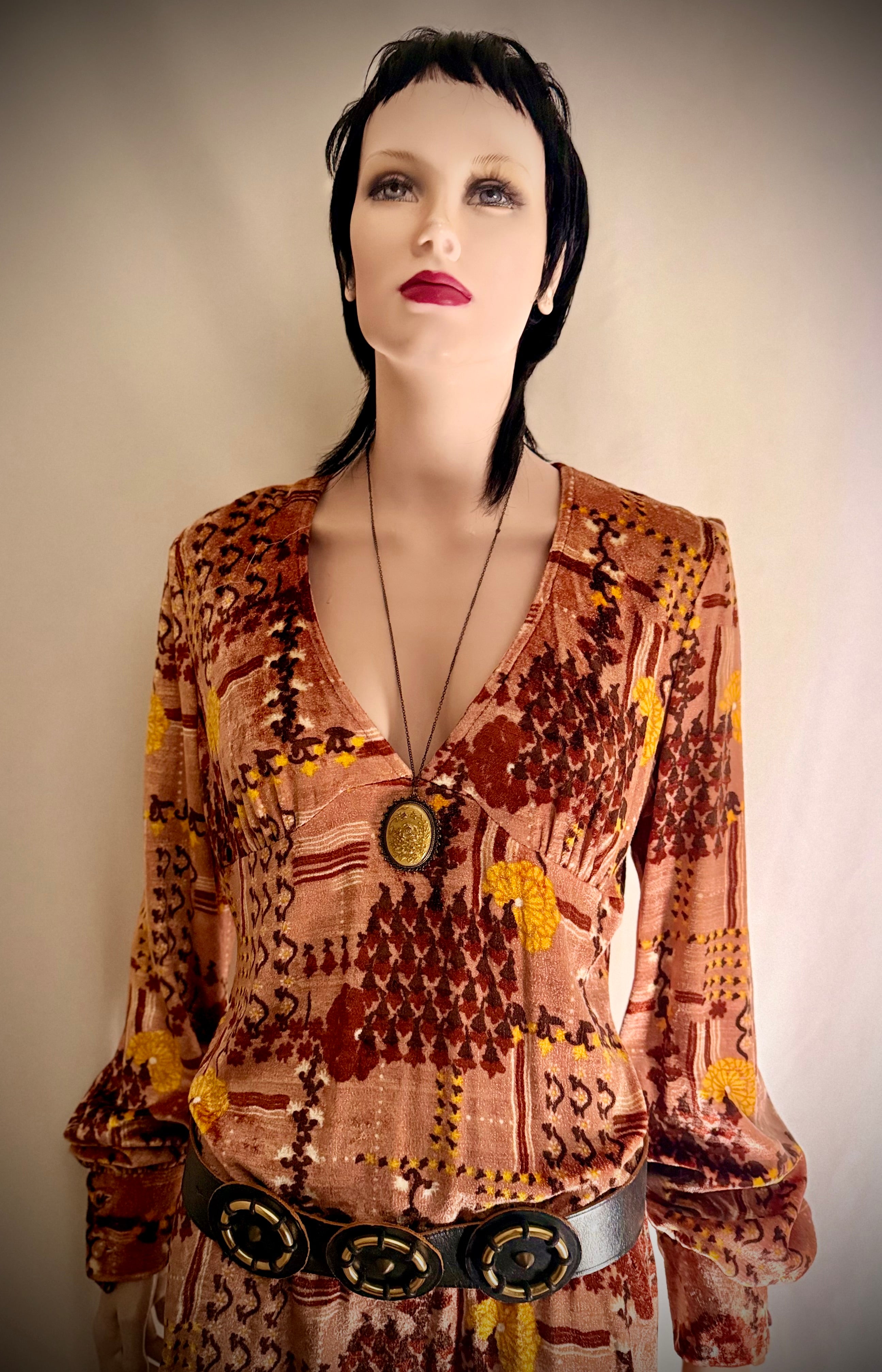 1970s Velvet Maxi Dress | Rich Patchwork Print | Heavy Luxe Fabric
