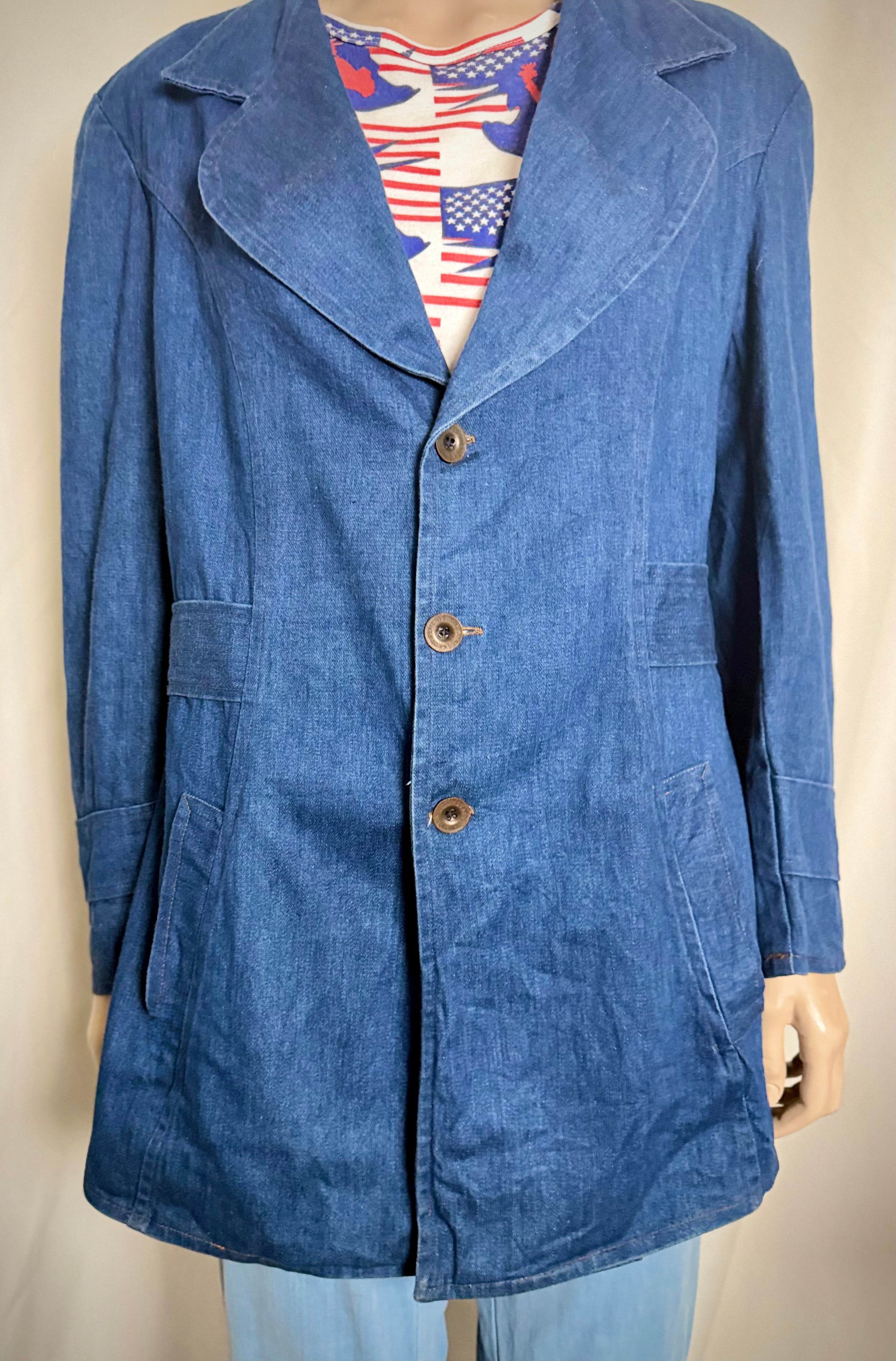 Late 60s French Indigo Utility Jacket – Military Workwear, Long Line