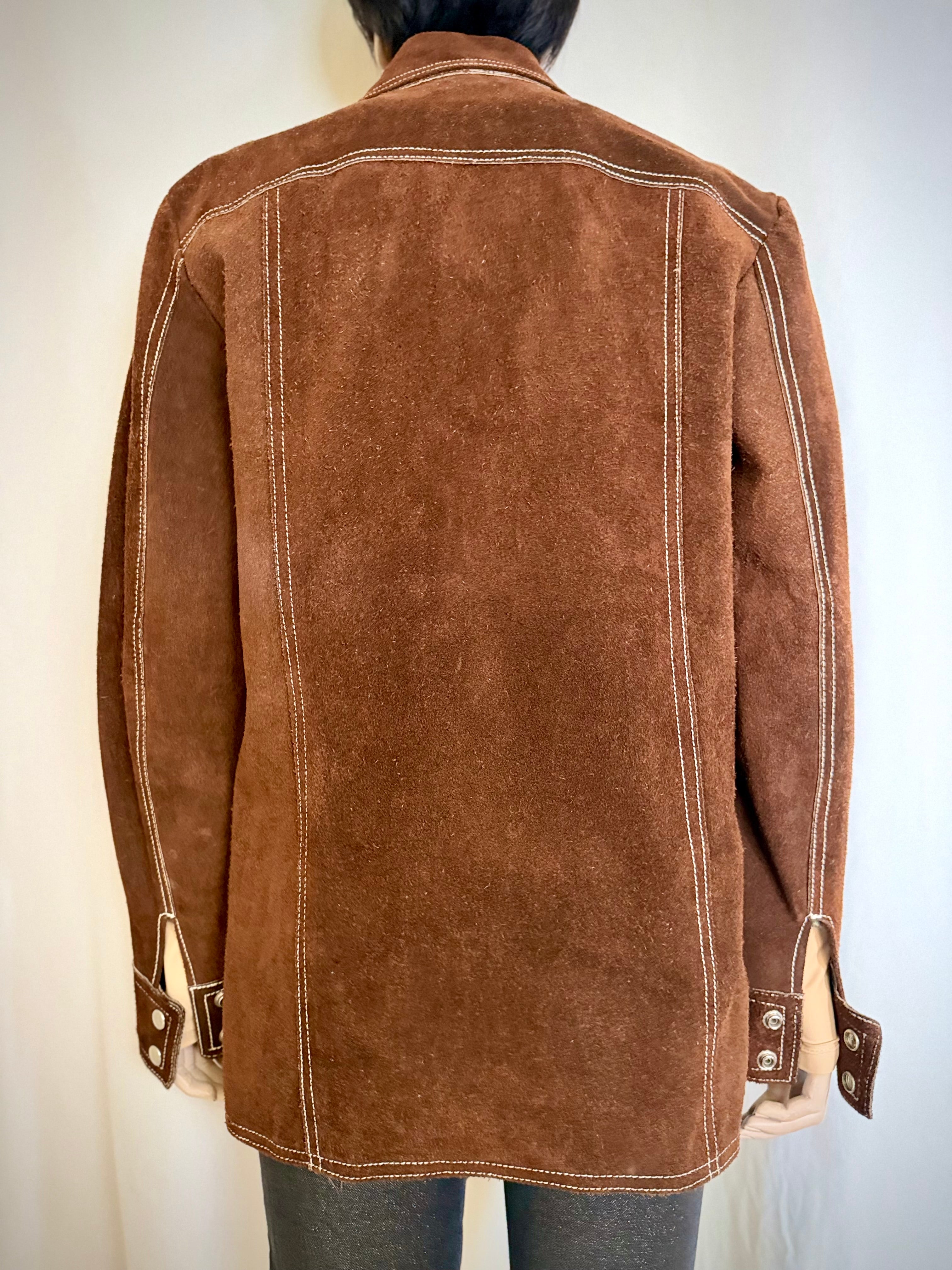 Exceptional Vintage 70s Mexican Suede Western Jacket with Scenic Bird Lining