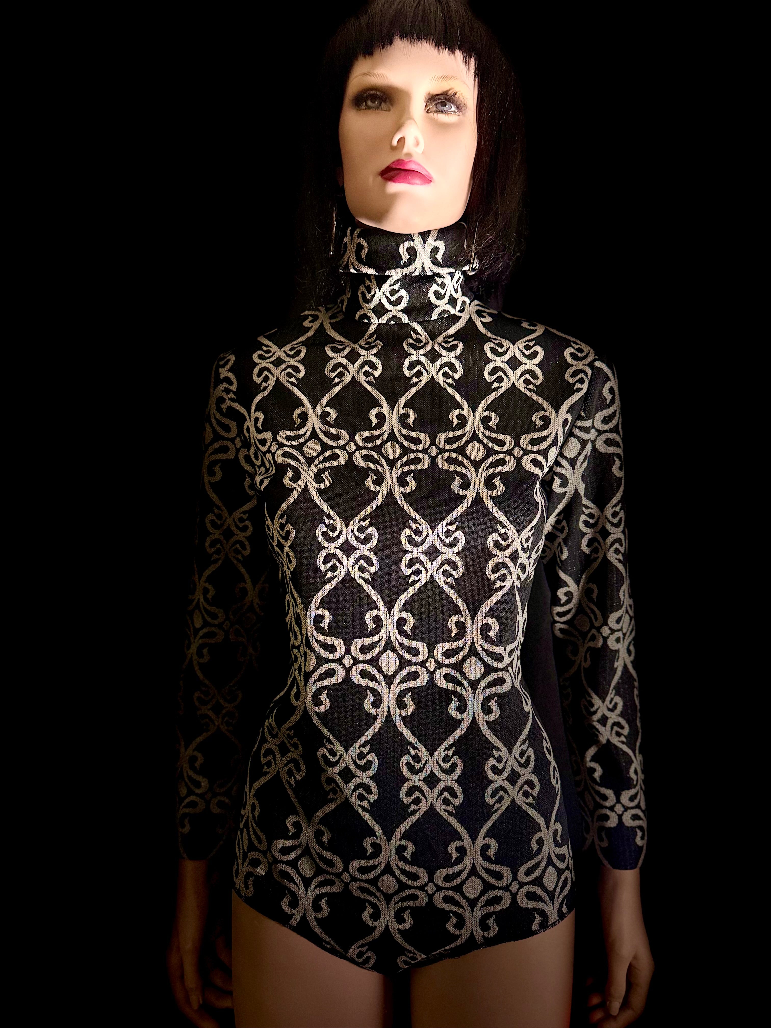 1980s Black & Silver Lurex Bodysuit