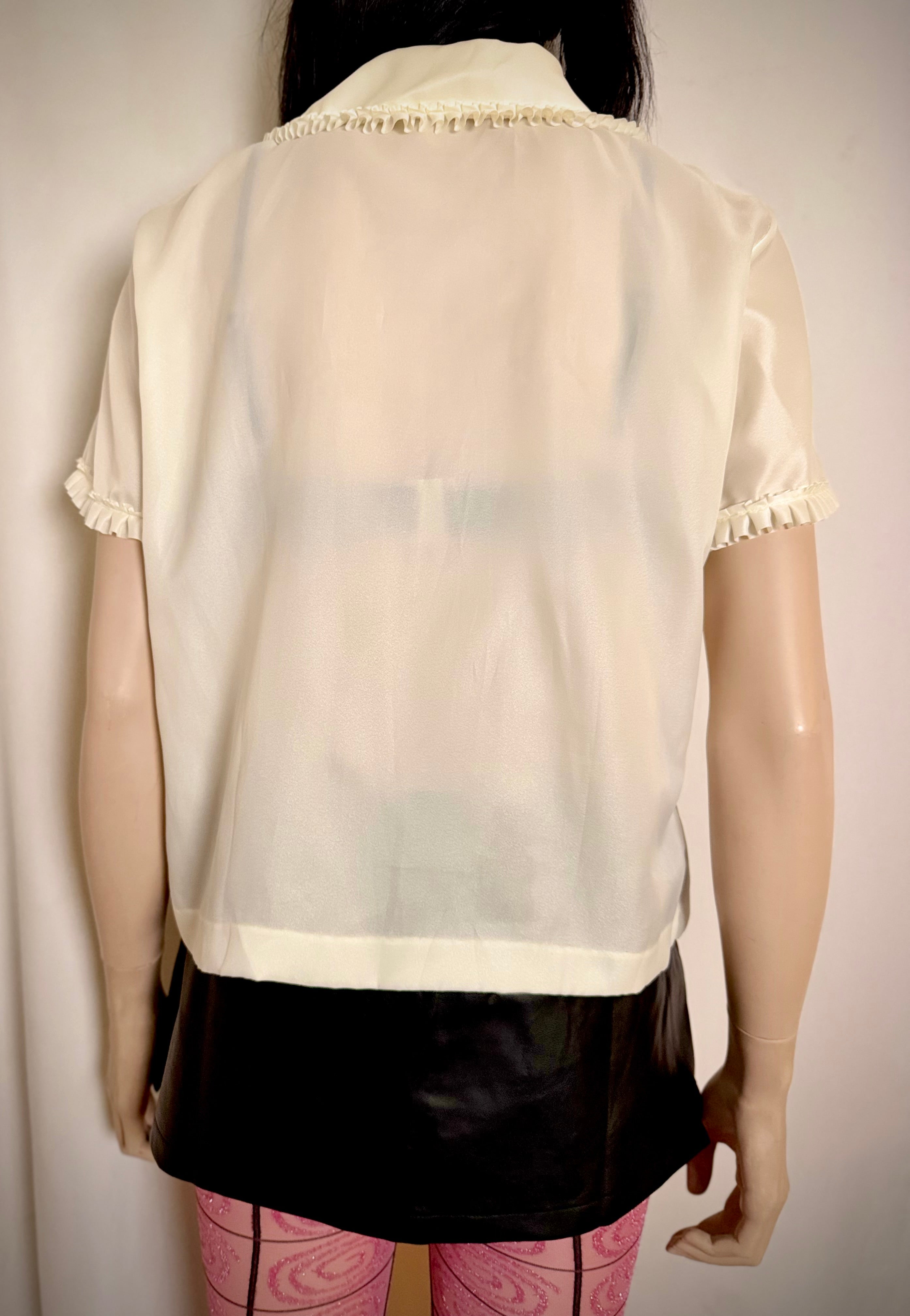 1960s Sheer Ivory Ruffled Blouse