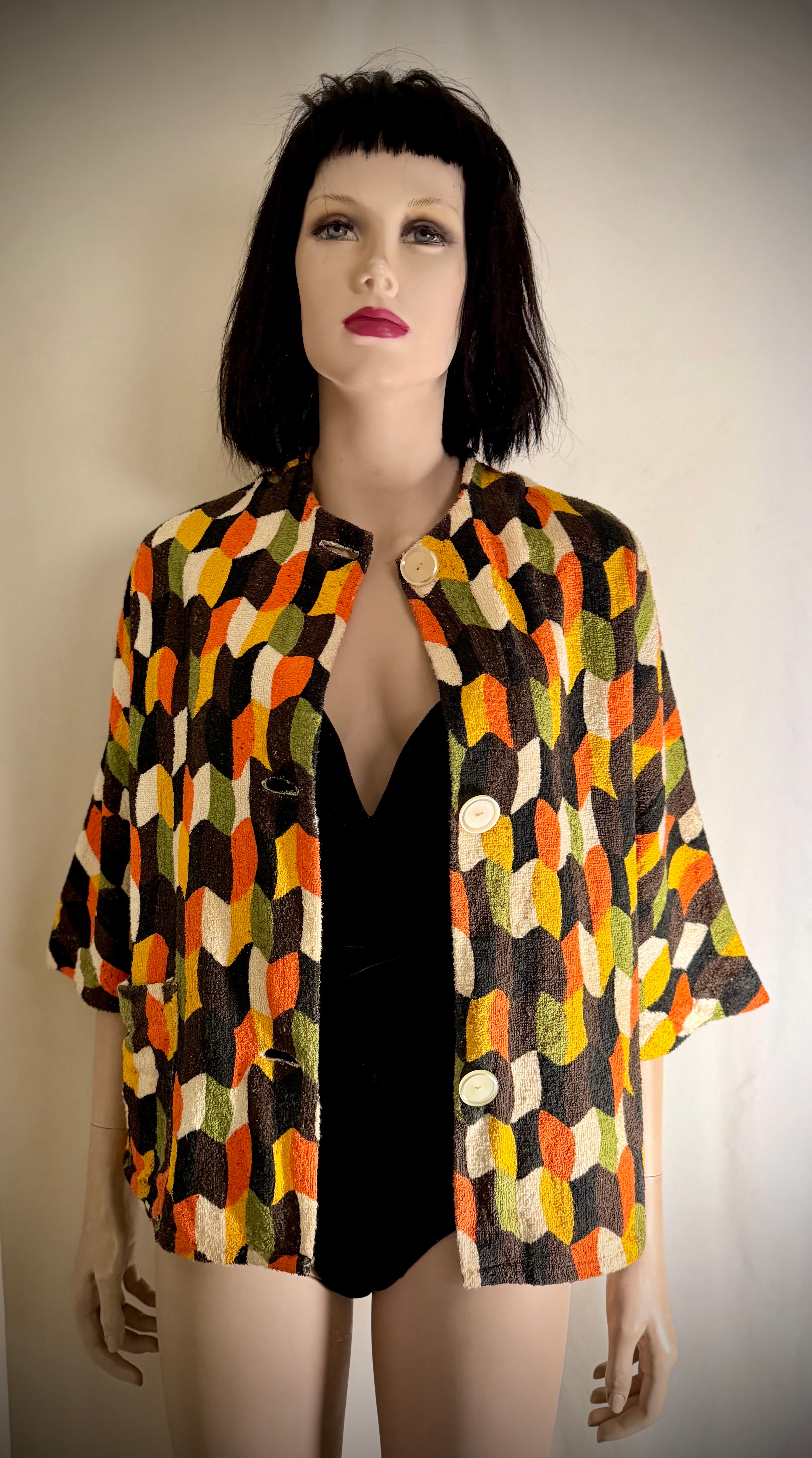 Vintage 1960s Towelling Cover-Up Jacket | Unworn | Graphic Mid-Century Print