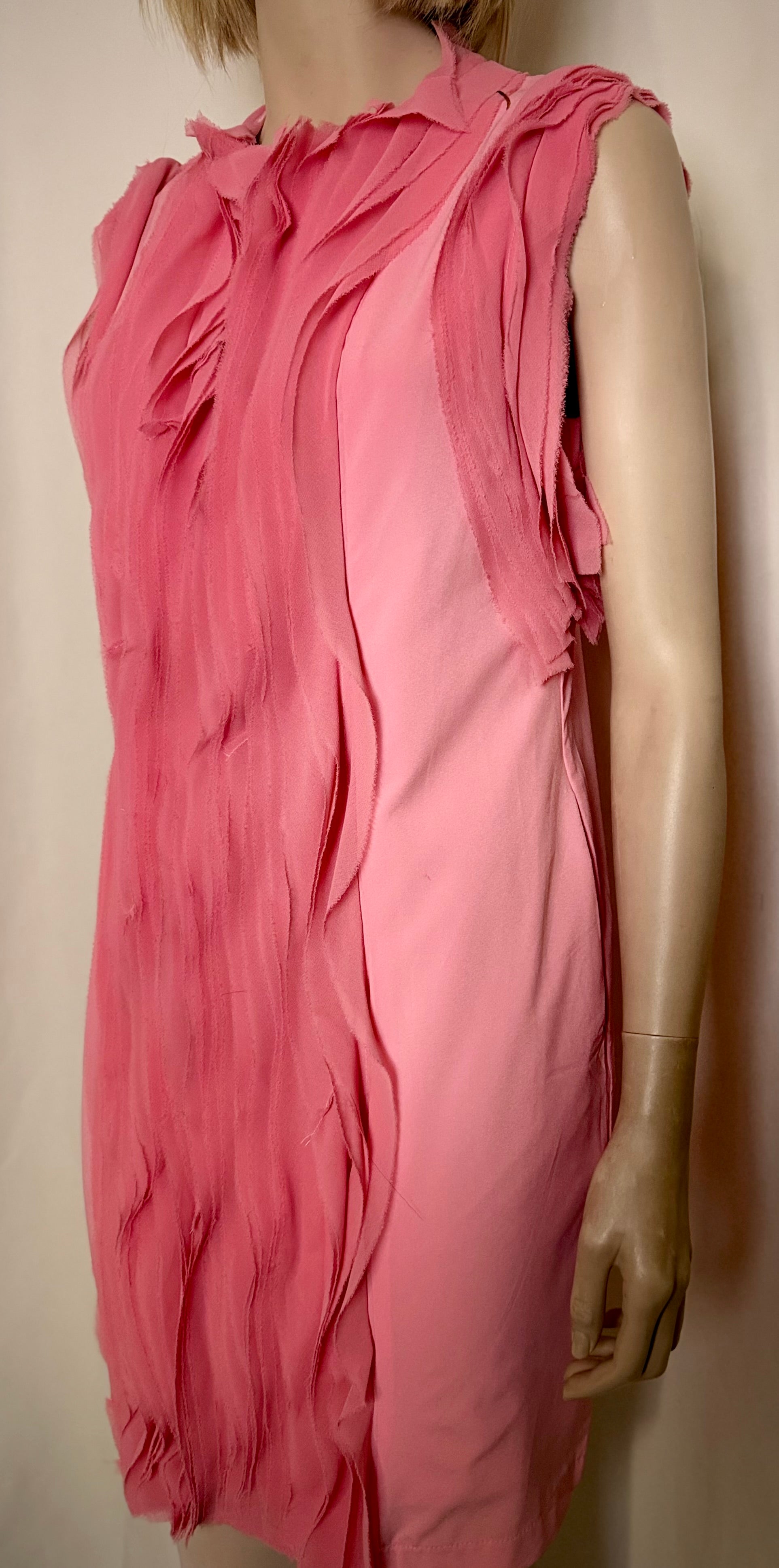 Late 80s / Early 90s Textured Pink Sleeveless Dress - Sculptural Surface Detail