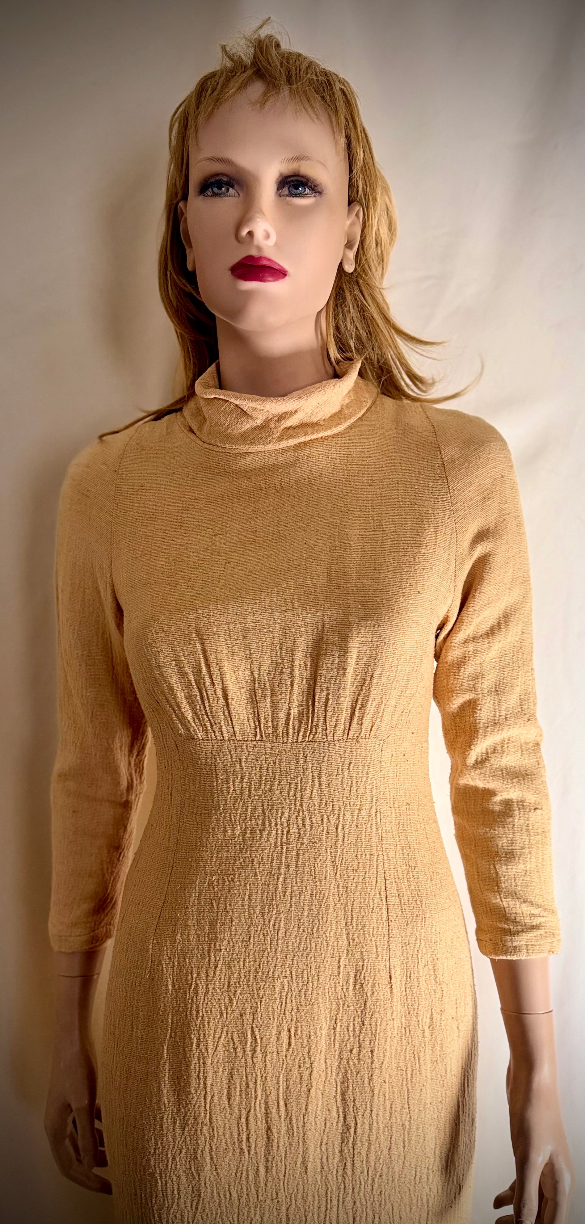 1960s Berlin Raw Silk Midi Dress - Textured Weave