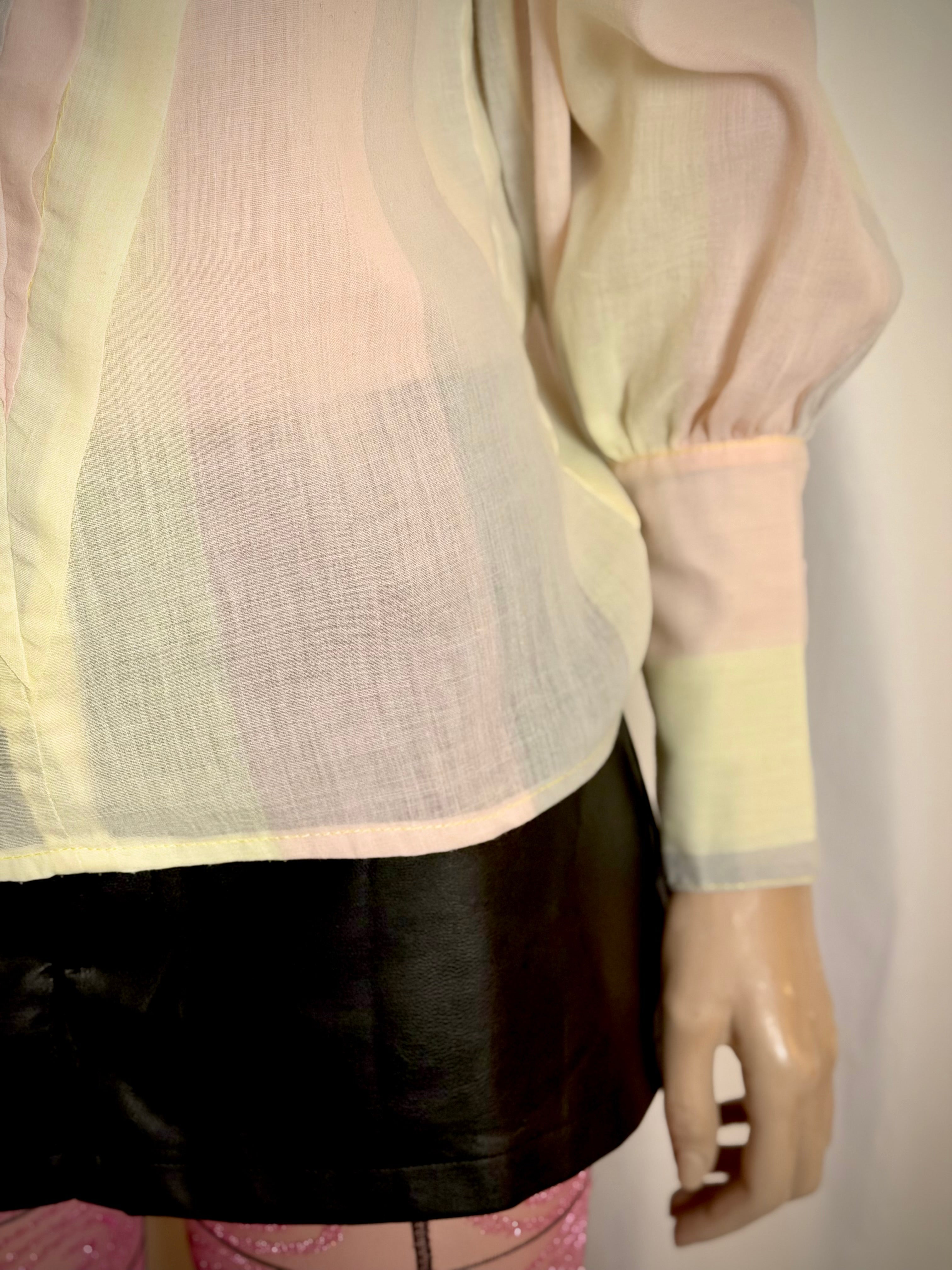 1980s Pastel Stripe Leg of Mutton Cotton Blouse