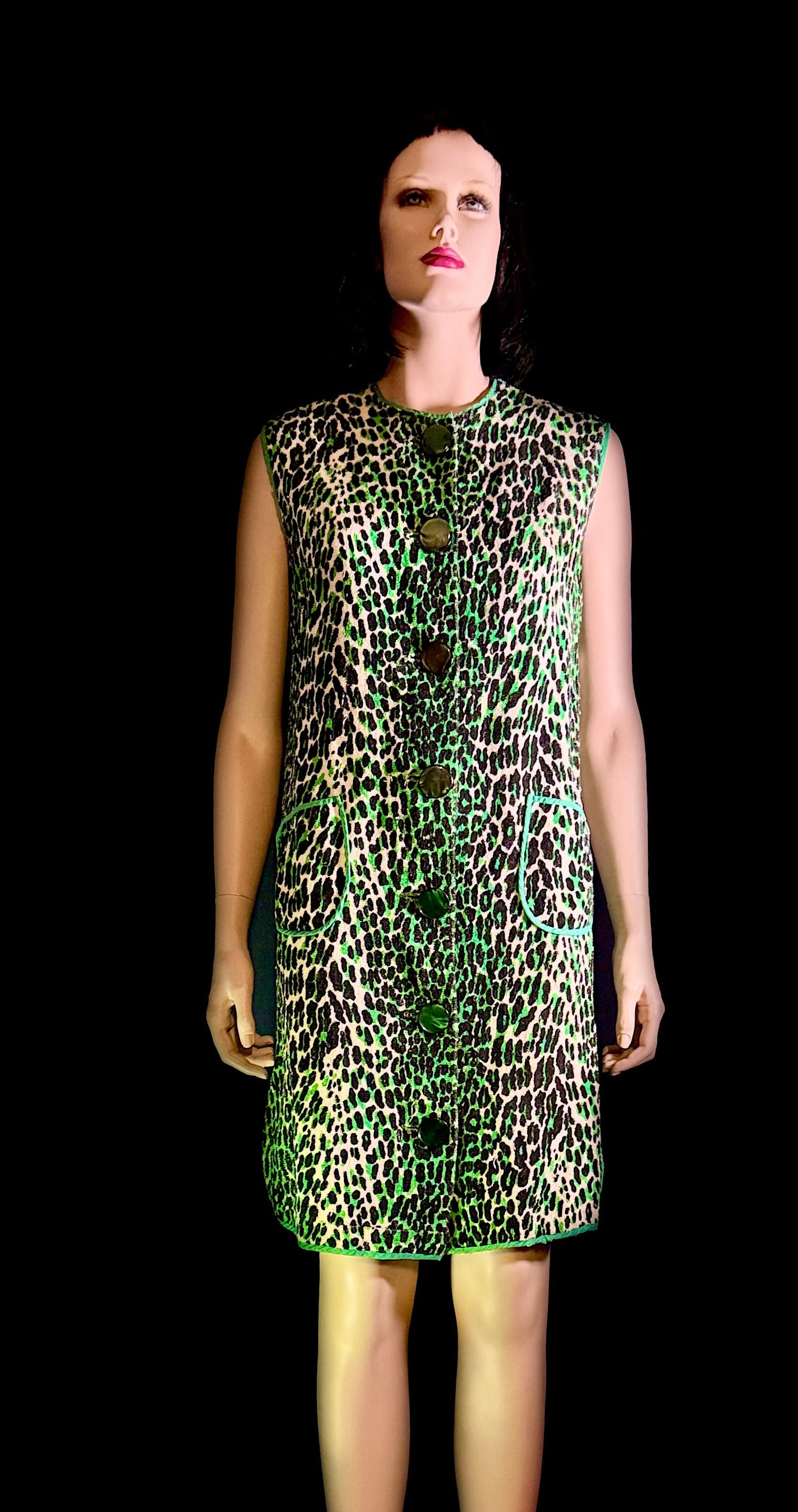 Vintage 1960s Leopard Print Towelling Dress | Unworn | Graphic Green