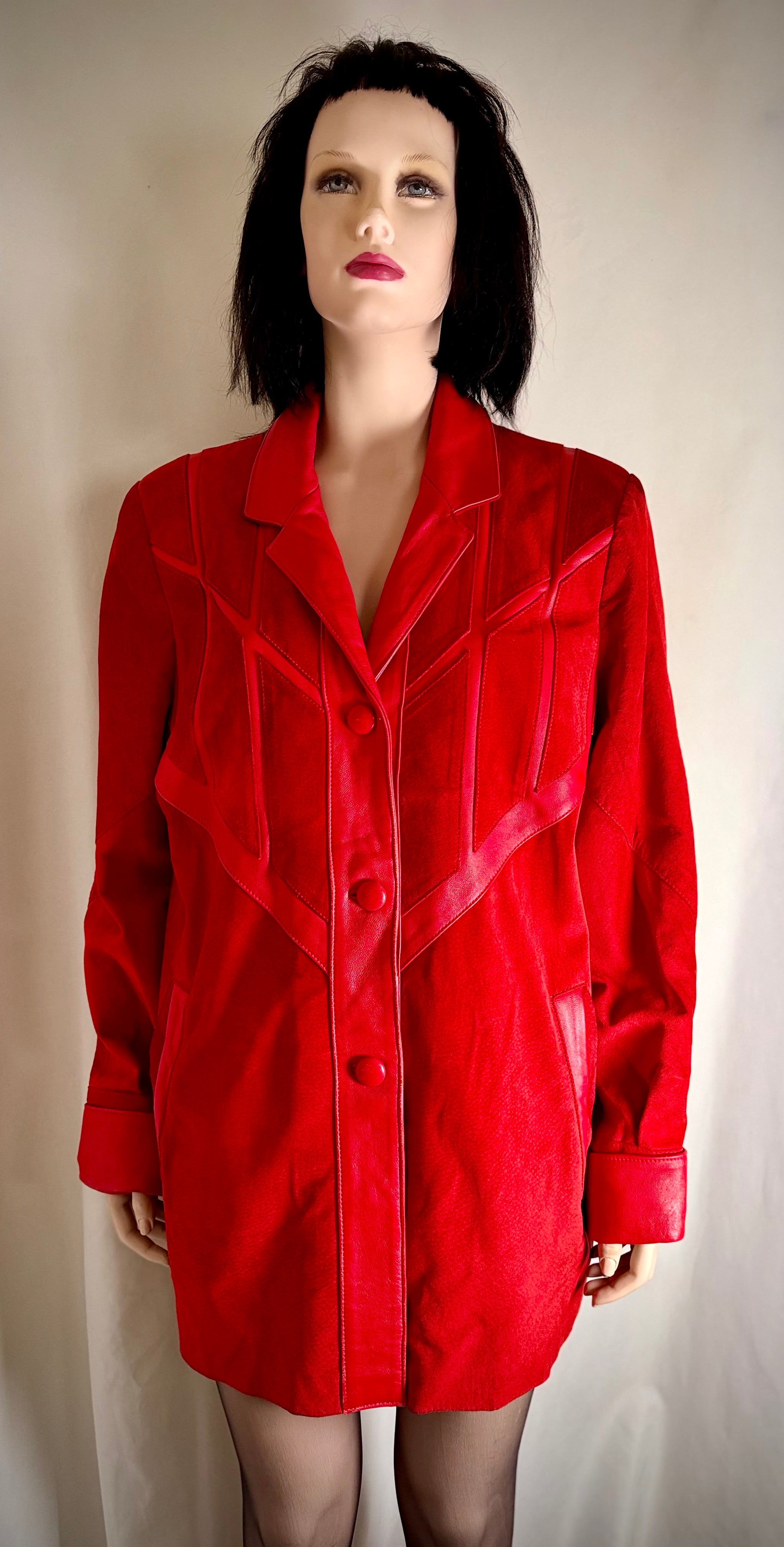 Vintage Late 80s/Early 90s Red Sheepskin Suede and Leather Panelled Jacket