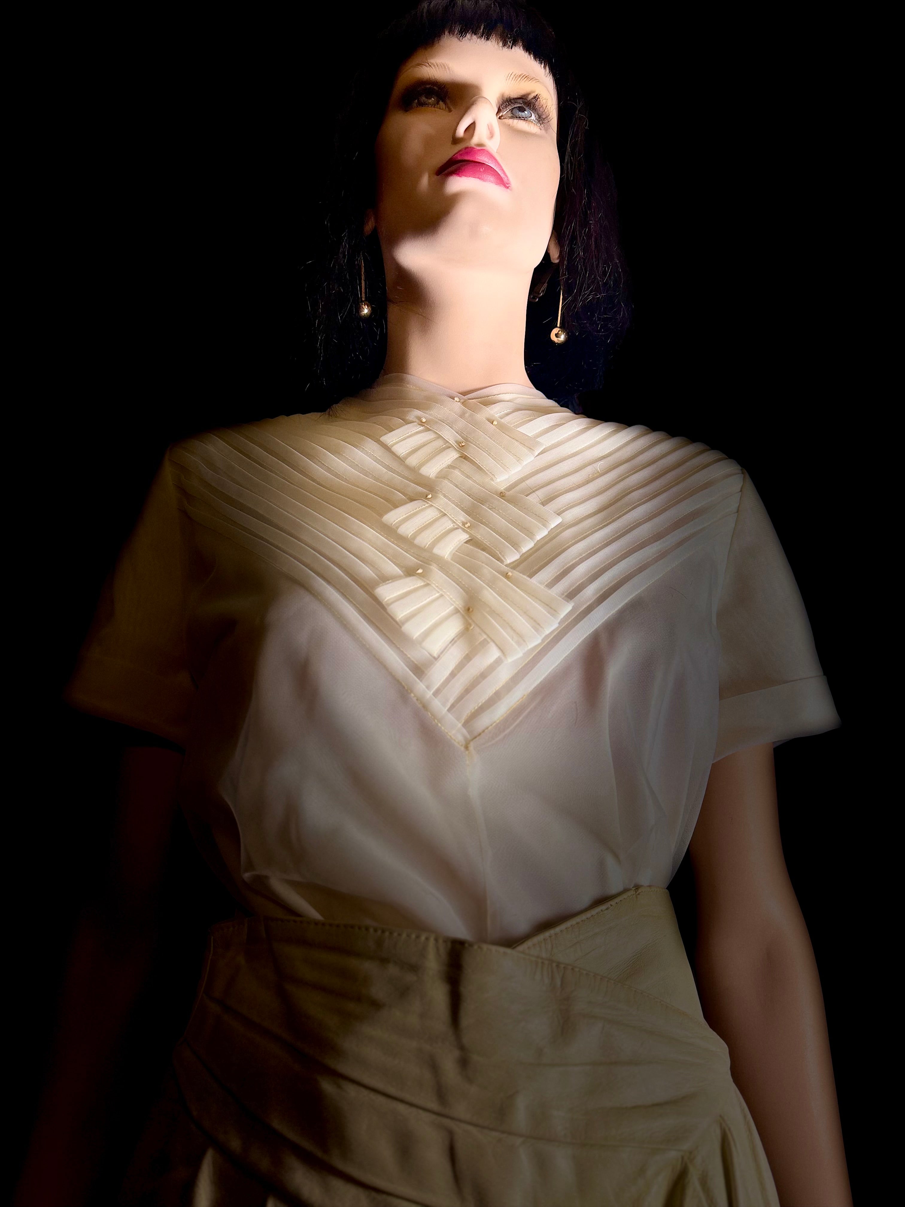 1950s Ivory Pleated Panel Blouse - Immaculate Condition