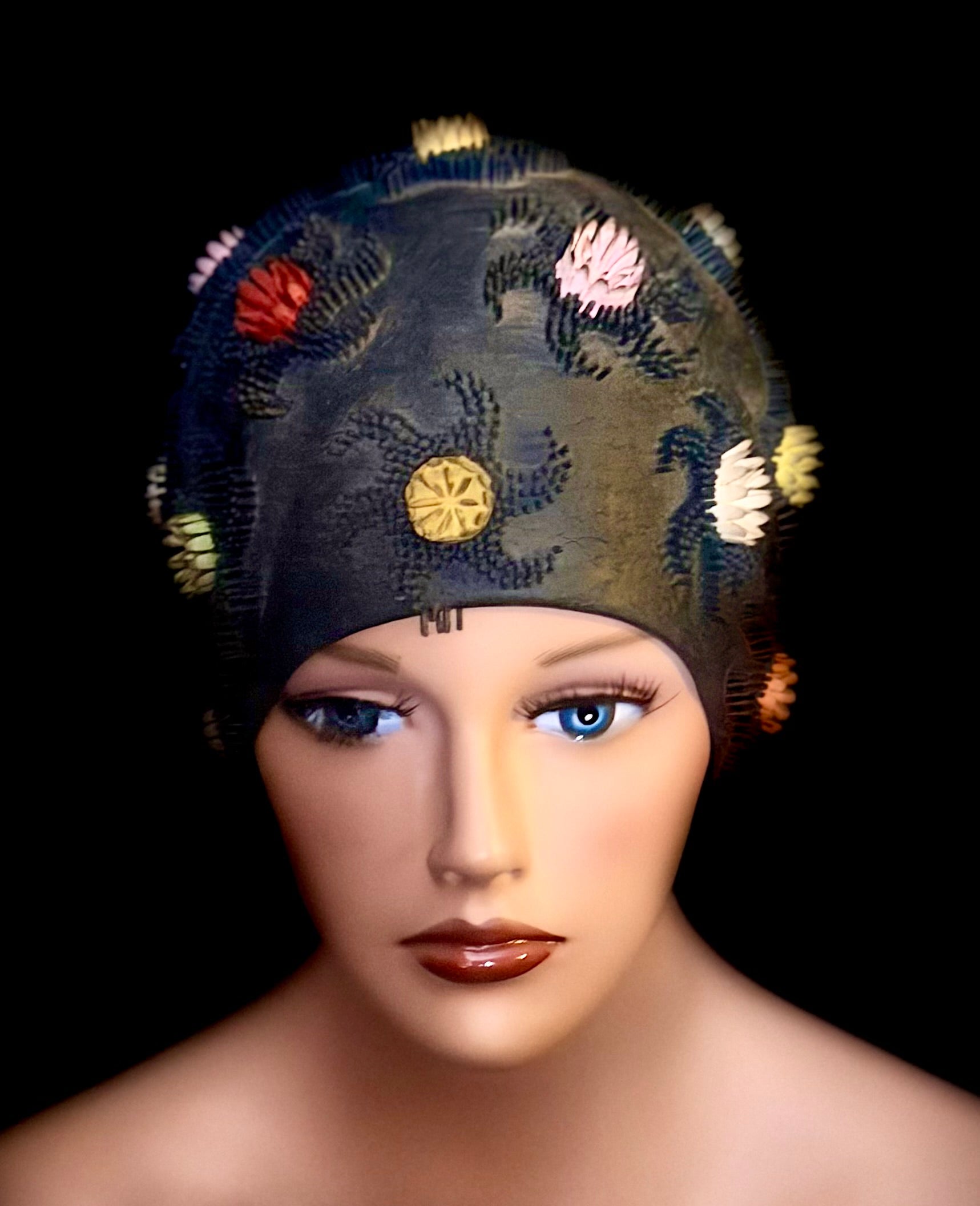 Vintage Floral Rubber Swim Cap | Made in Spain | Mid-Century Sculptural Design