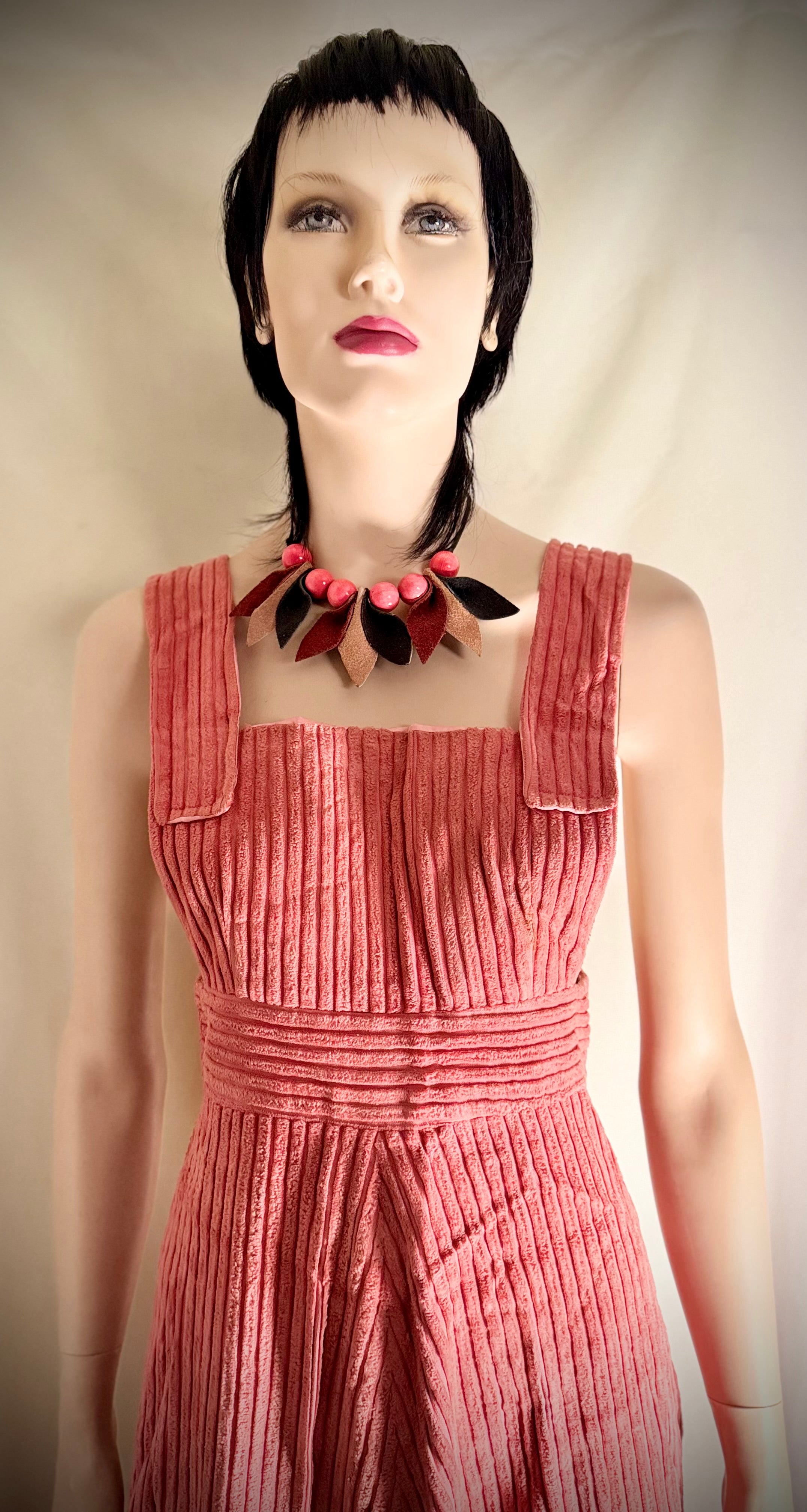 1970s Pink Velvet Corduroy Prairie Dress