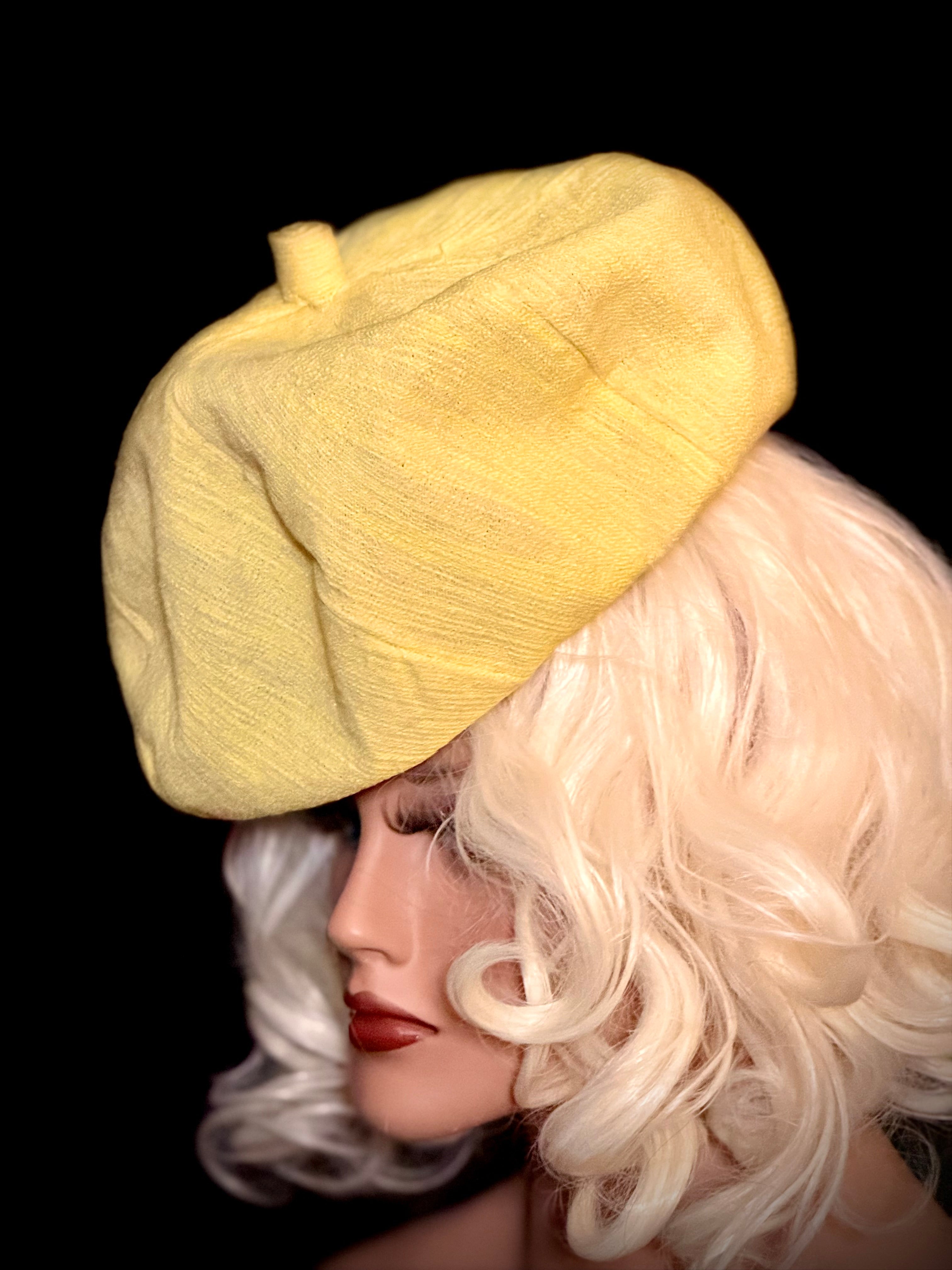 Mid-Century Sculptural Hat - Structured Papier-Mâché Form in Textured Silk-Like Fabric