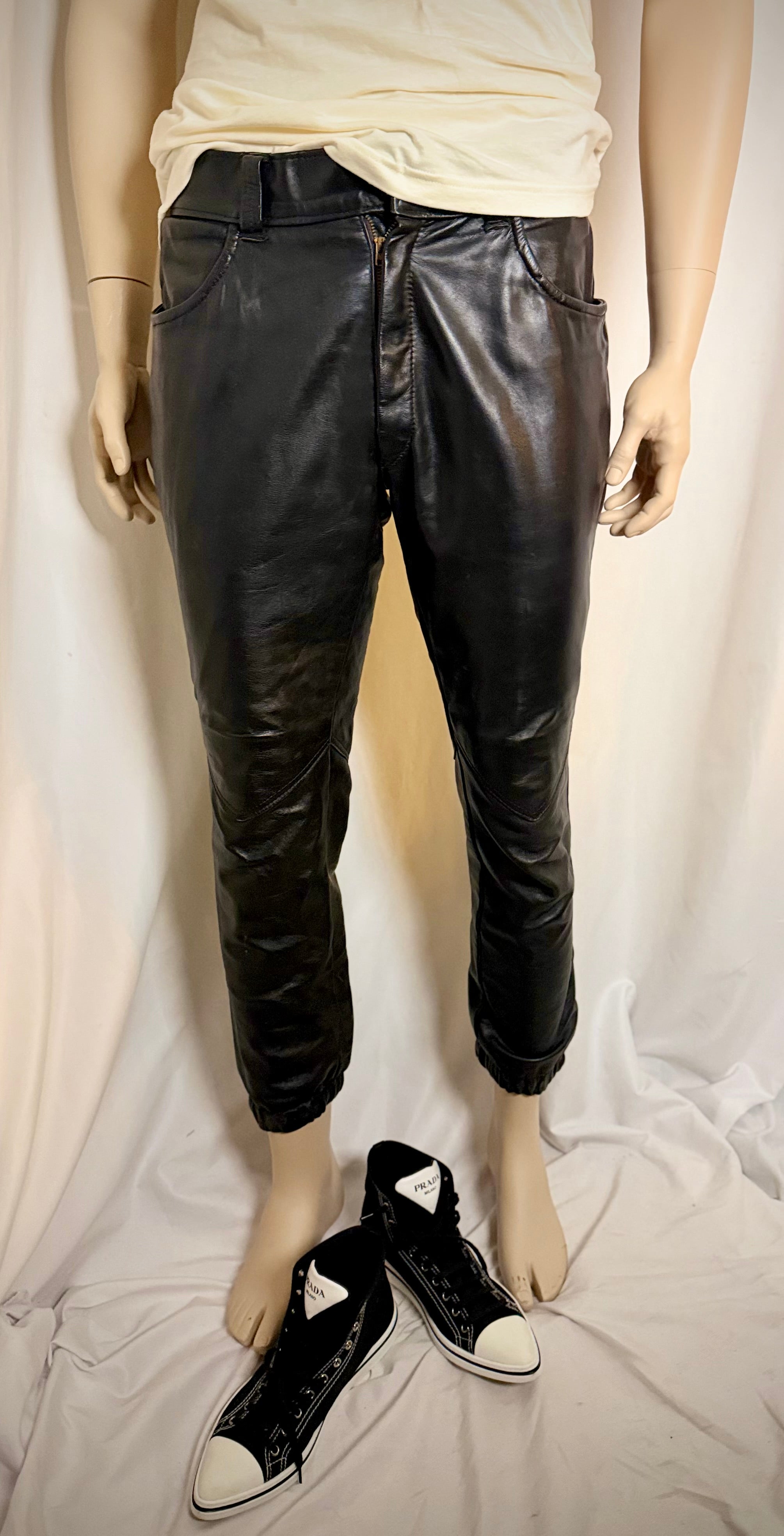 Heavyweight Vintage Leather Pants with Elasticated Ankle