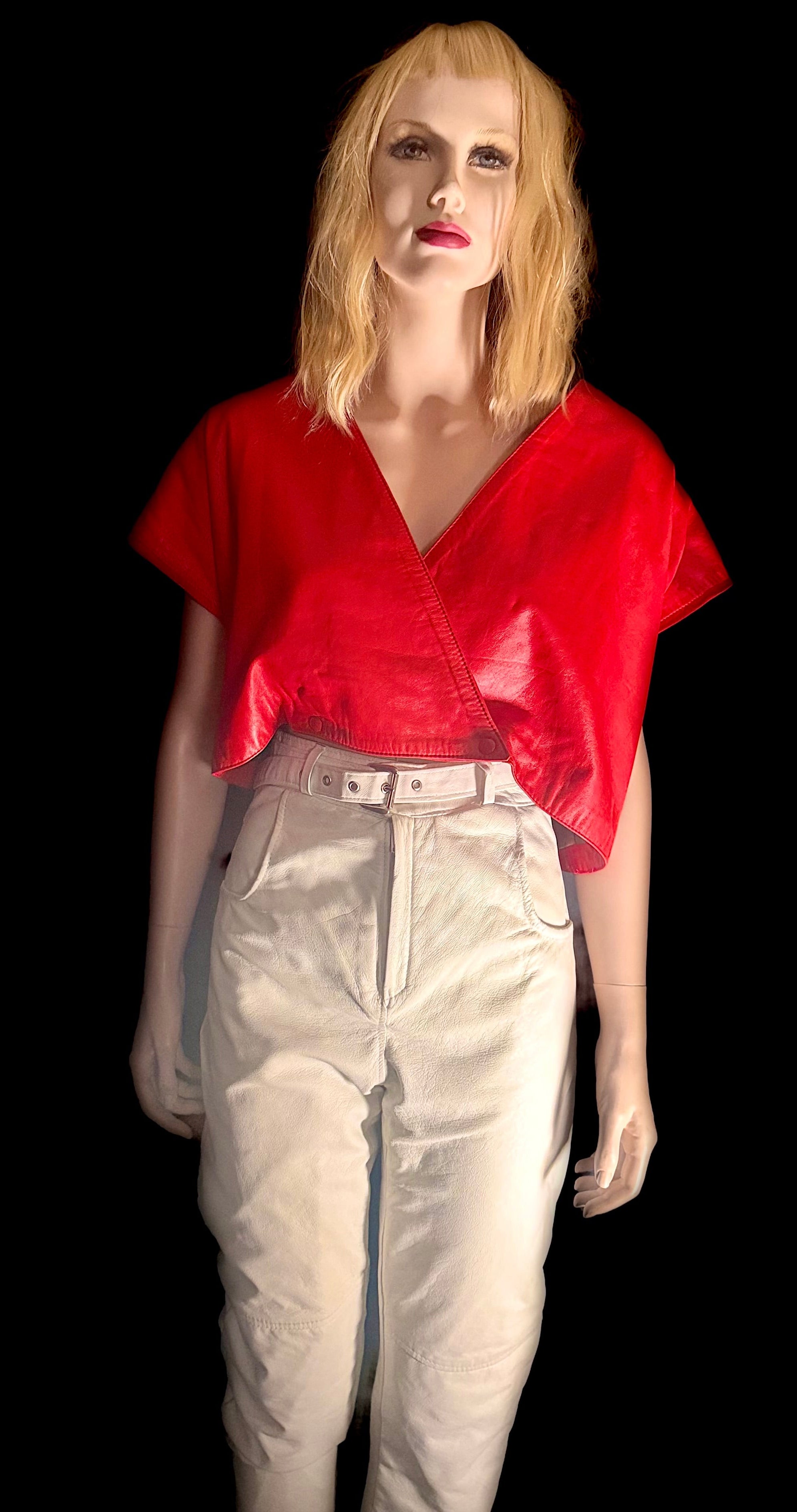 Vintage Late 1980s White Leather High-Waisted Tapered Pants