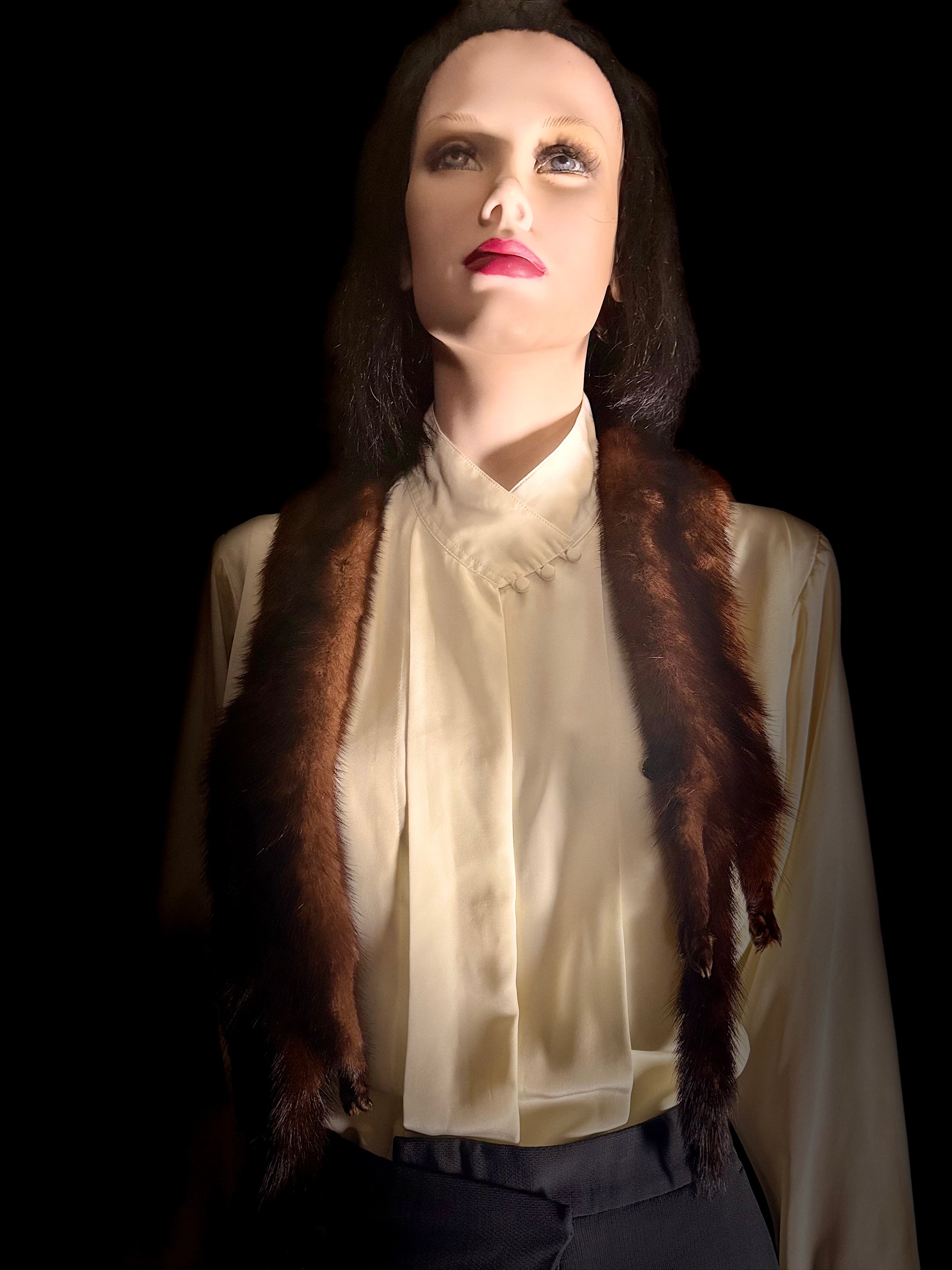 1940s Mink Fur Stole - Chocolate Brown | Old Hollywood Elegance