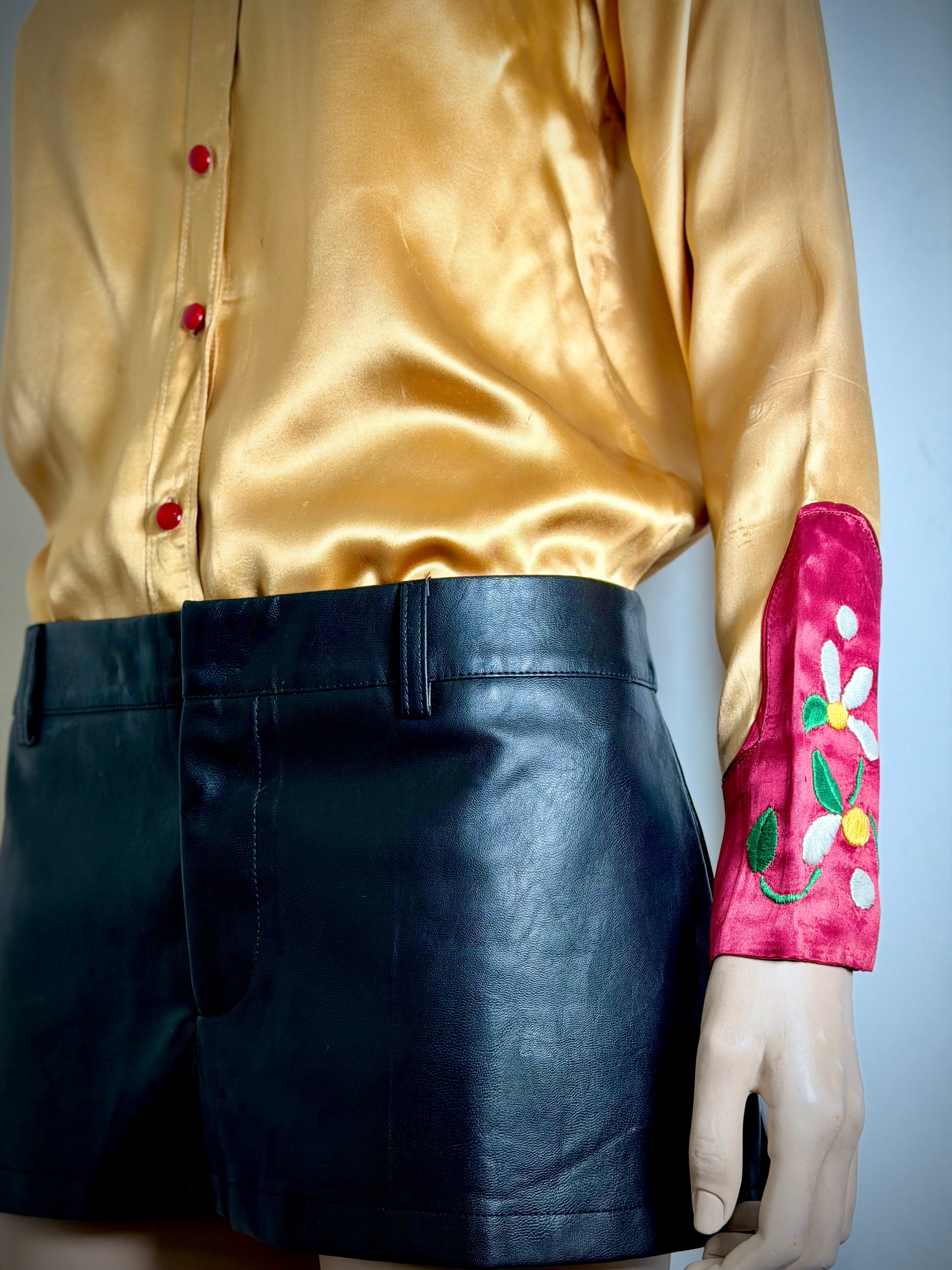 1940s Hand Embroidered Satin Western Shirt