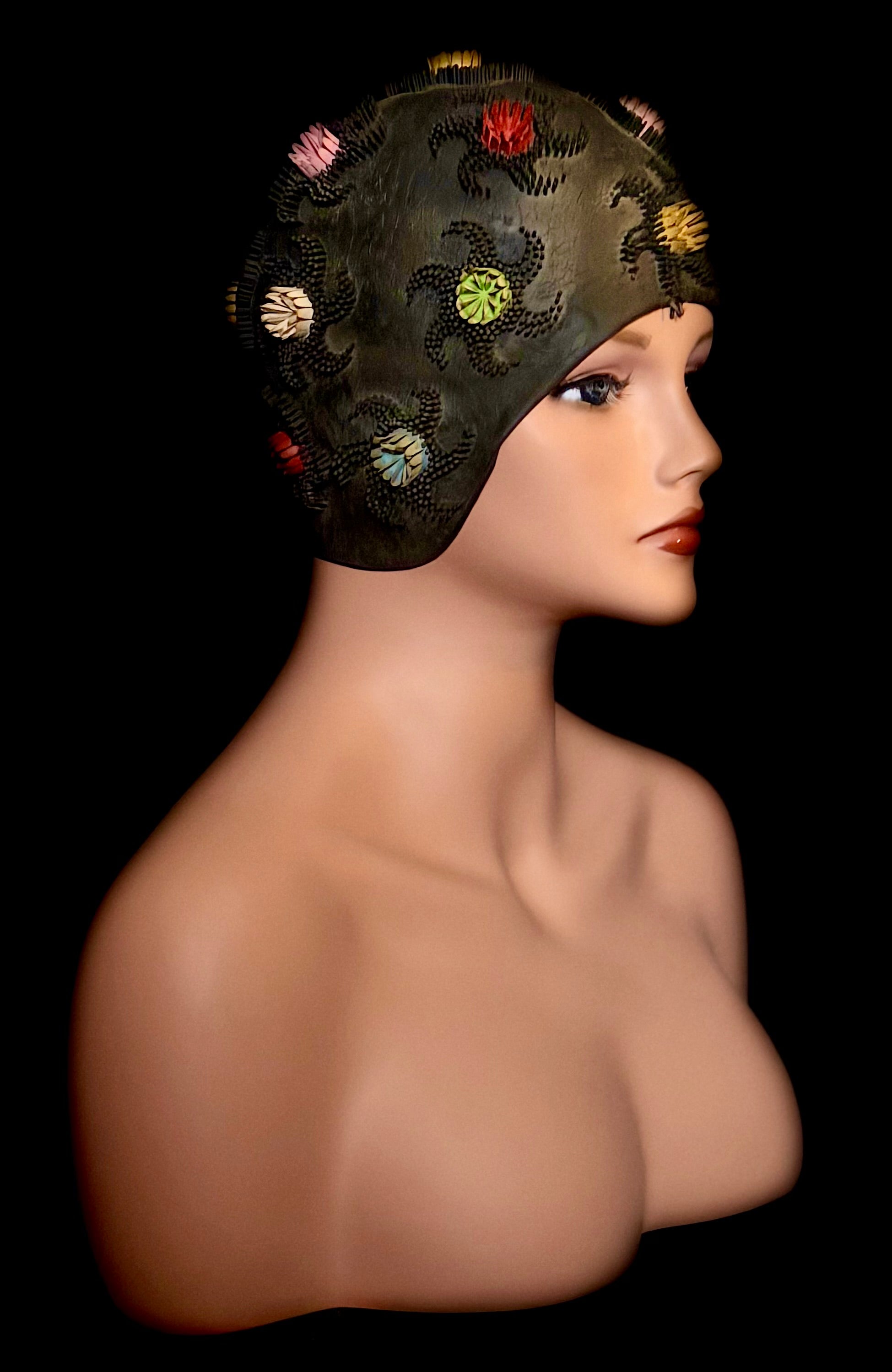 Vintage Floral Rubber Swim Cap | Made in Spain | Mid-Century Sculptural Design