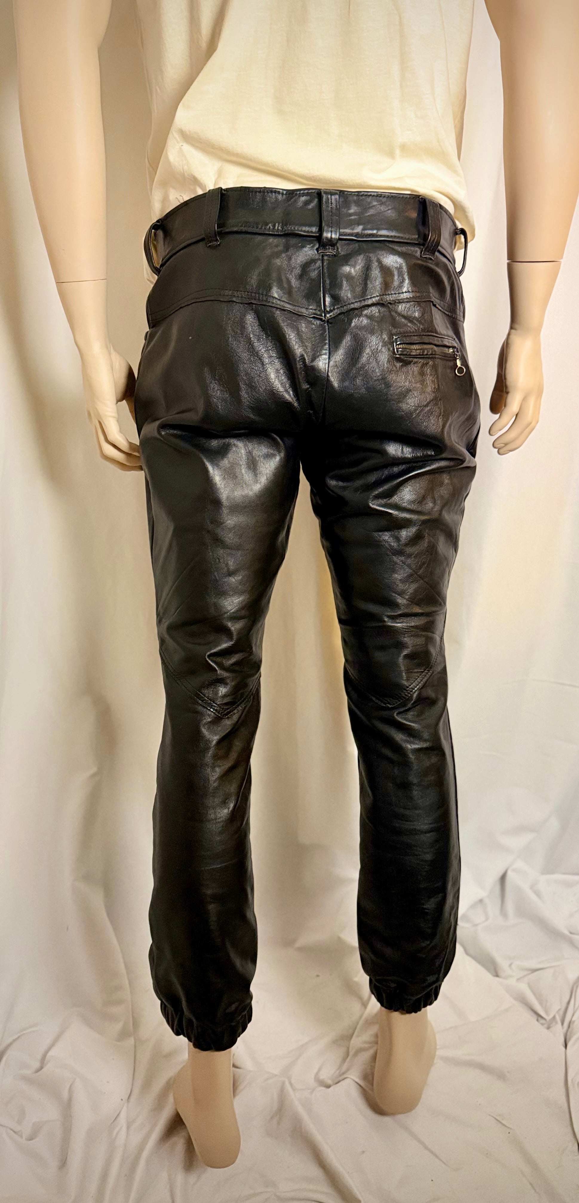 Heavyweight Vintage Leather Pants with Elasticated Ankle